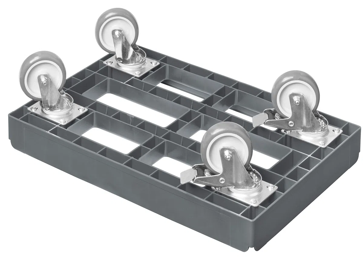 5 Stück Transportroller für Kisten 60 x 40 cm mit 2 Bremsen in grau