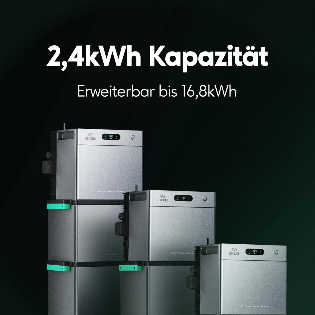 Zendure SolarFlow 2400 AC+ Balkonkraftwerk mit Speicher - Batteriespeicher für Balkonkraftwerk 2400W AC Bidirektionaler Ausgang Erweiterbar auf 16,8kWh, Plug und Play, IP65, KI-Energiemanagementsystem