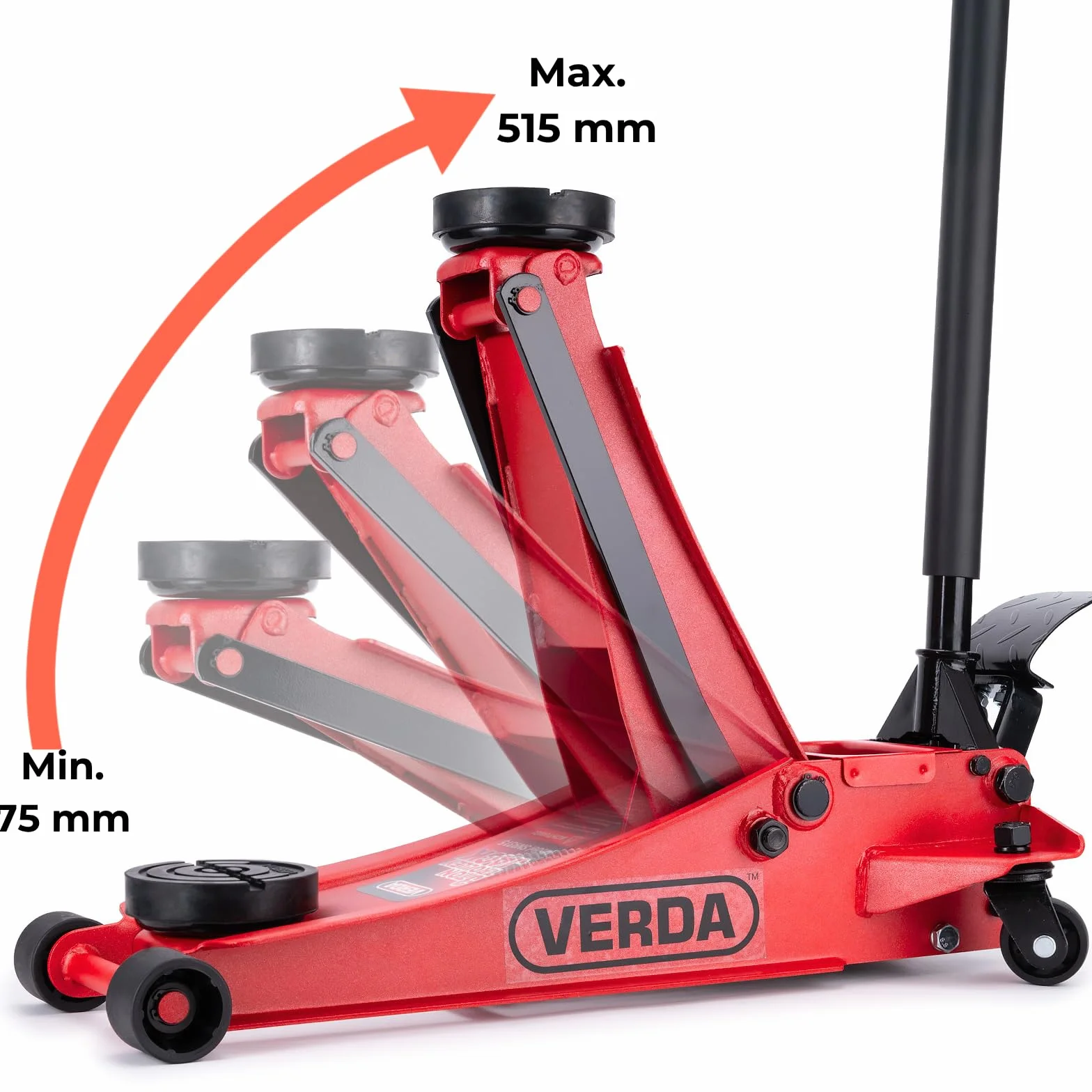 Verda Wagenheber hydraulisch 3T - Hubhöhe 75-515 mm, Mit Fußpedal, mit Schmiernippel, 2X Gummi, Rangierwagenheber PKW Auto Heber, SUV, Doppelpumpsystem, Extra Stabil & Sicher Flacher