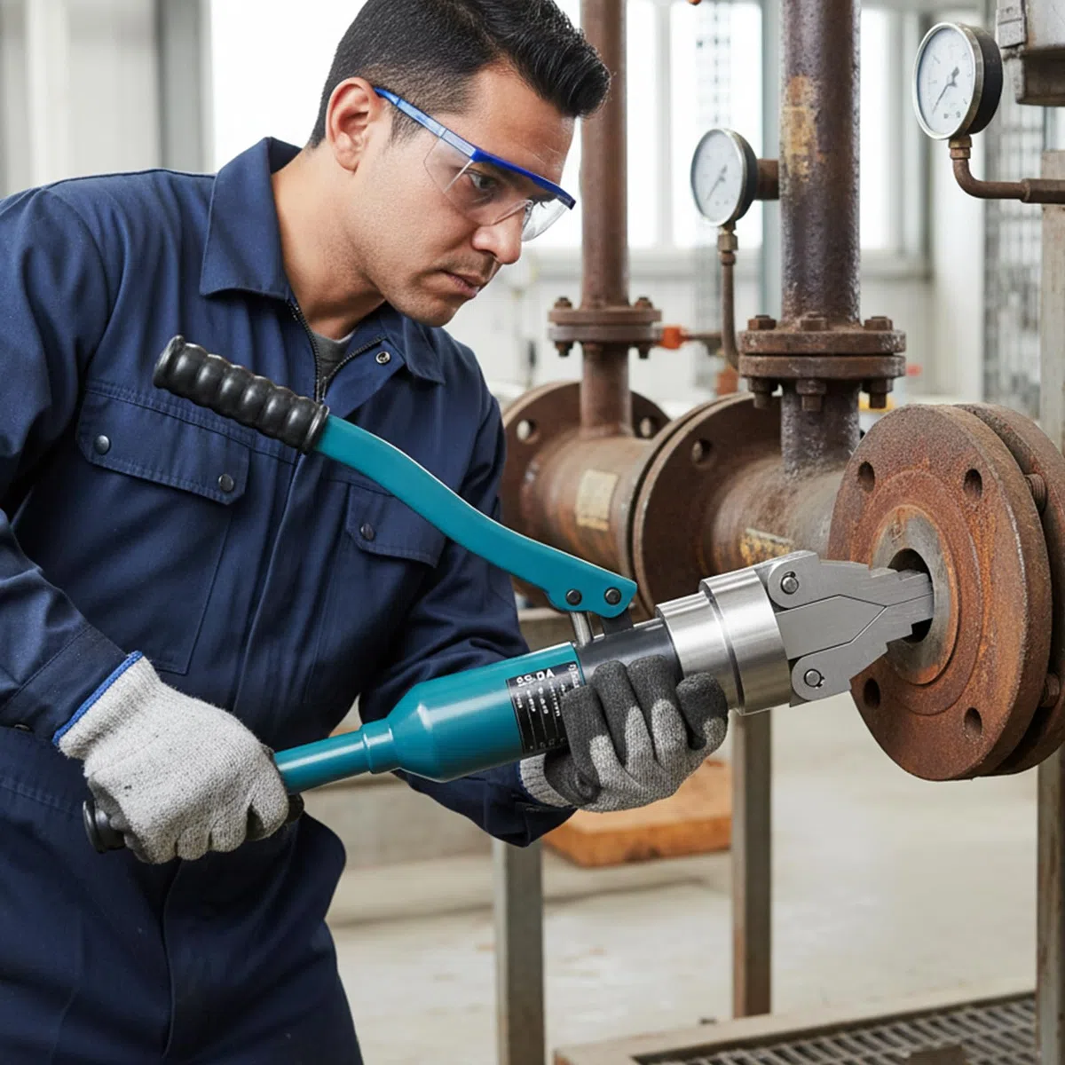 12T Hydraulischer Flanschspreizer mit Hydraulikzylinder Hydraulik Spreizer Werkzeug Hydraulische Spreizzange Spreizwerkzeug Hydraulischer Spreizer Flansch Trenner Expander mit Koffer (Blau)