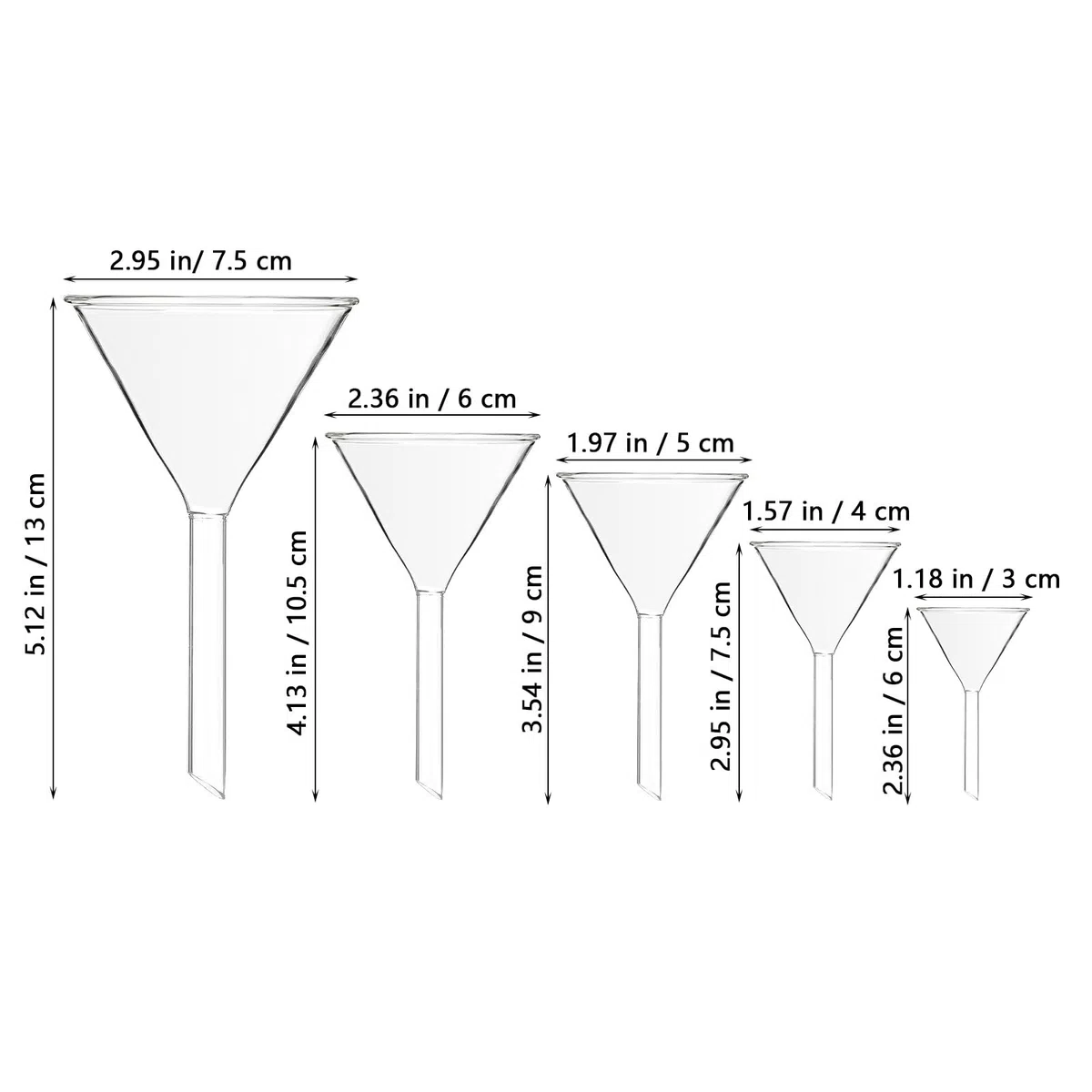 Kleiner Trichter aus Glas für Laborgeräte 5 Stück Dreieckstrichter mit Hohem Mechanischem Widerstand für Analytische Chemie und Flaschenbefüllung