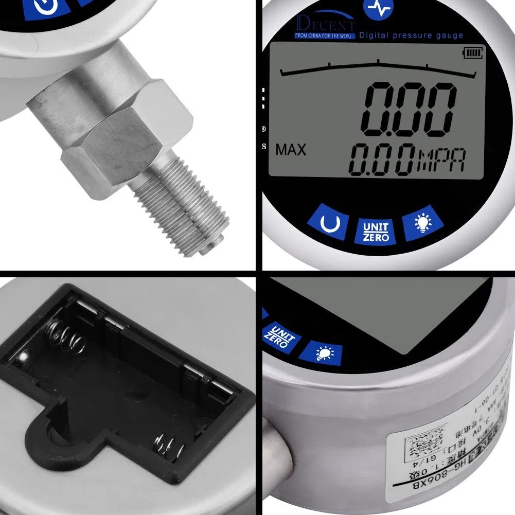 Digital Hydraulik Manometer, Edelstahl Hydraulisches Druckmessgerät, 0-400BAR, 0-40Mpa,0-10000PSI Wasserdruckmesser, Hydraulischer Messgerät mit Beleuchtetem LCD, für Wasser, Gas, Öl Tester