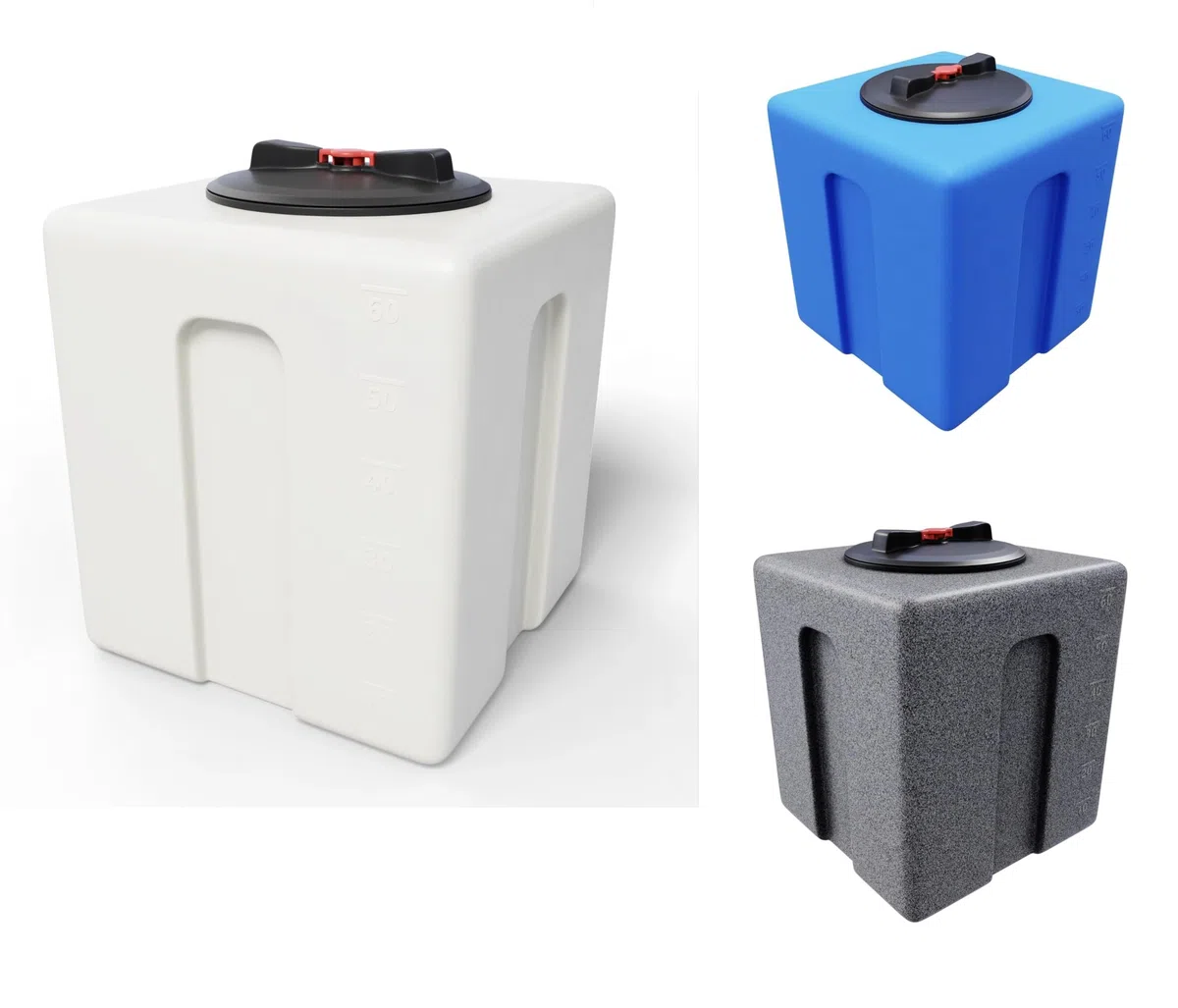 KMND Wassertank 60 Liter Kunststoff Wasserbehältet Regentonne - Marmoriert | Lebensmittelechtes Polyethylen, UV- Frostbeständig, für Garten, Wohnmobil, Futtertonne Eckig, Camping & Notvorrat, Made in EU