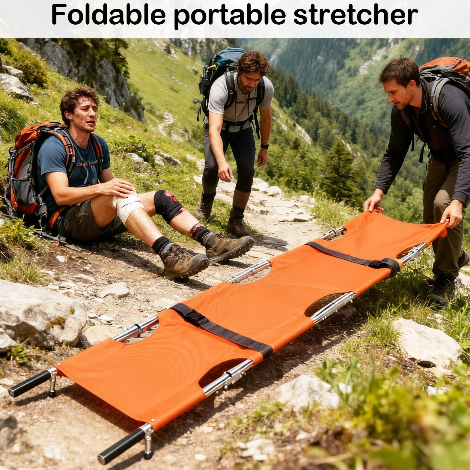 Krankentrage, Klappbare Rettungstuch Professionelle Erste Hilfe Trage Stabile Aluminium Mobile Patiententrage mit Aufbewahrungstasch für Bergrettung und Ferntransport 210x54cm