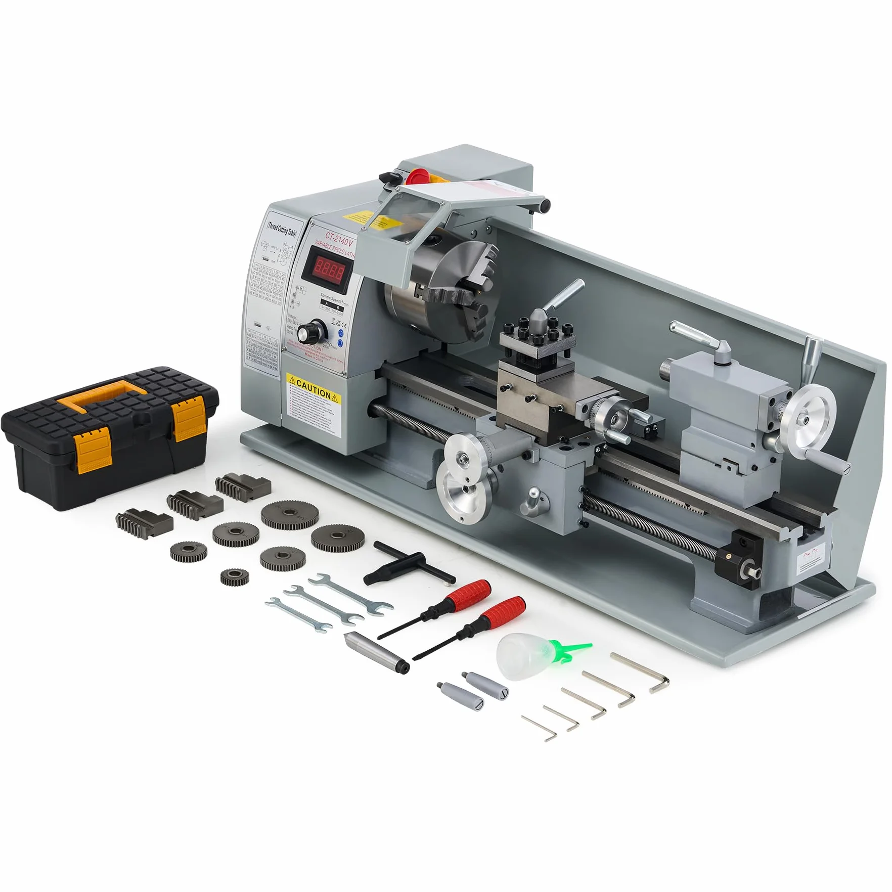 CREWORKS 750W Mini-Metalldrehmaschine 8x16 Zoll Tischdrehbank 210x400MM für Heimwerker Metall- und Holzbearbeitung