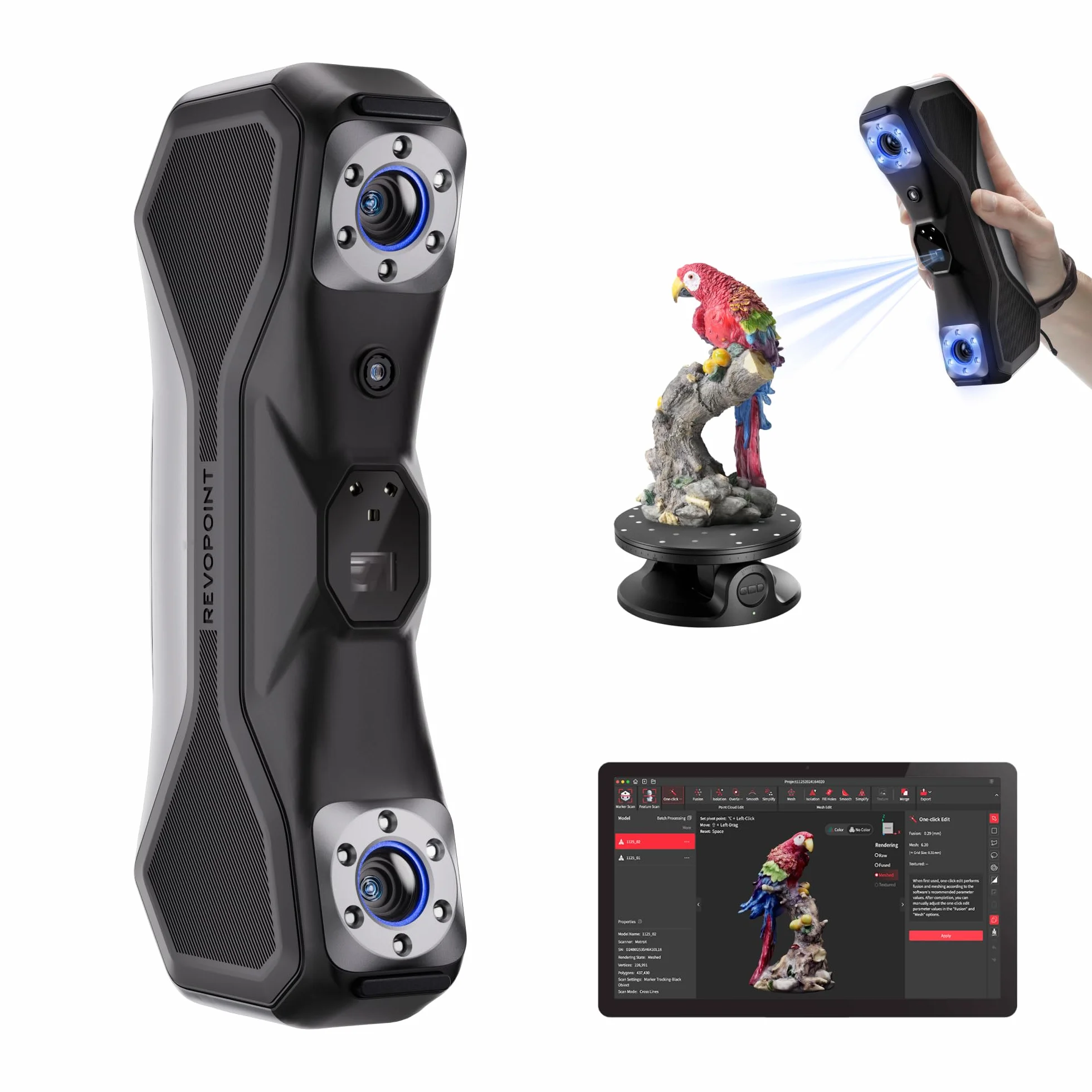 Revopoint MetroX 3D Scanner für 3D-Druck, bis zu 0,01mm Präzision, Genauigkeit Metrologischer Qualität, Blaulaser, Bis zu 60 fps, 4 Scan Modi, Scannen metallischer/dunkler Objekte, Standard