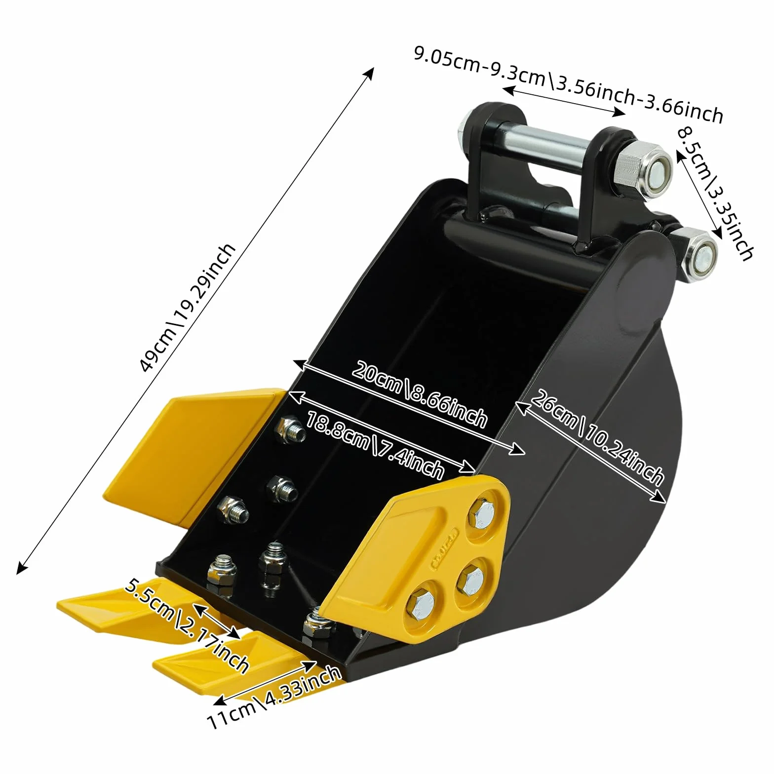 Minibaggerlöffel, 20CM Baggerlöffel für Minibagger 0.8-1.8t, Metall-Grabenbagger mit 2 Zähnen 25 mm Lochdurchmesser Für Sandverladung Erdverladung Saubere Aushubarbeiten