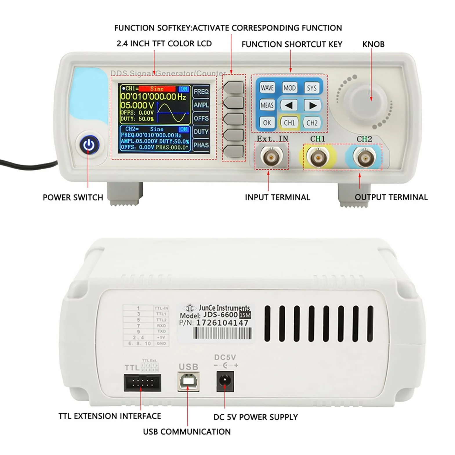 JDS6600 DDS-Signalgenerator ， Hochpräzisionszähler Digitalsteuerung Sinusfrequenz AC100-240V (US-Vorschriften60 Hz)(15HZ)