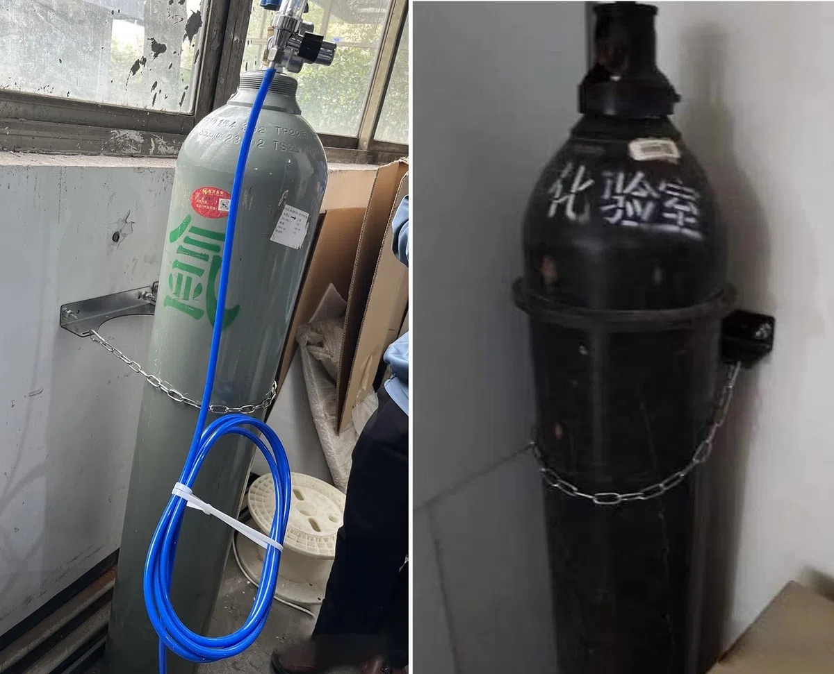 Sauerstoffflasche Gestell Wandhalterung für Sauerstoffflaschen im Innenbereich, Feste Halterung für Lachgas-/Gasflaschen, Schutzkette für Sauerstoffflaschen in Kliniken/Fabriken(Three)