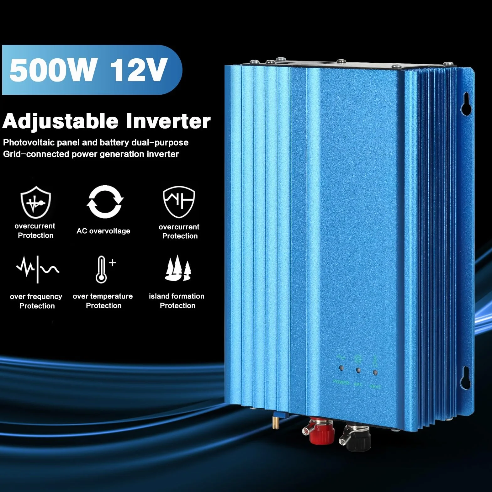 Grid tie Inverter 12v 500W MPPT Wechselrichter netzeinspeisung Reiner Sinus AC 230V Ausgang Einspeisewechselrichter für Solarpanelen 12V Battery 30W-250W Regelbare Ausgangsleistung.