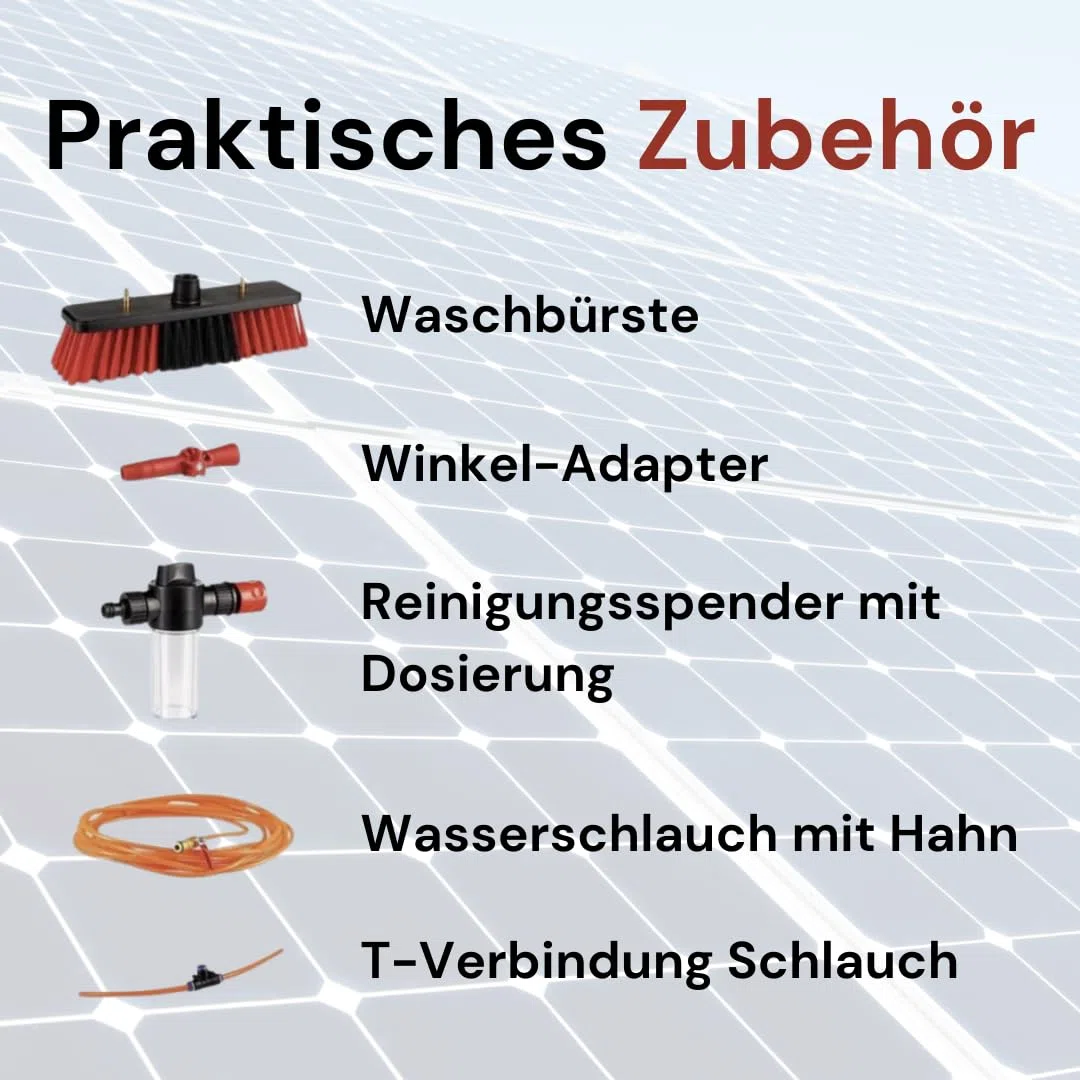 SolarKlar365 Photovoltaik- und Solaranlagen Reiniger | PV Anlage reinigen | Lotuseffekt langanhaltender Schutz, starke und materialschonende Reinigung 5 Liter + Teleskop-Waschbürste