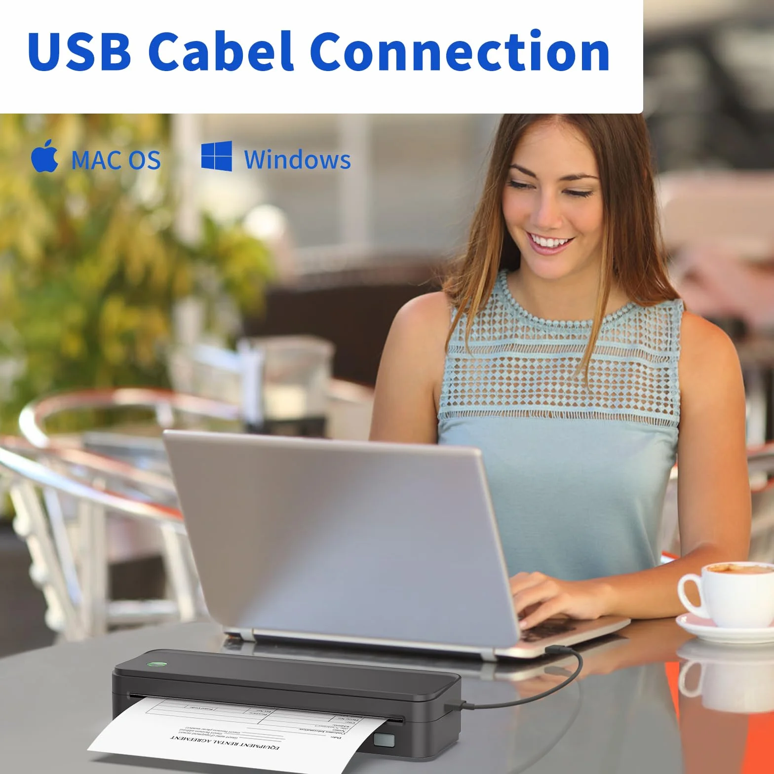 JADENS Portable Thermal Drucker, Unterstützen 210x297mm A4, Bluetooth Mobile Tragbarer Drucker A4, kompatibel mit Android und iOS für Unterwegs & Laptop