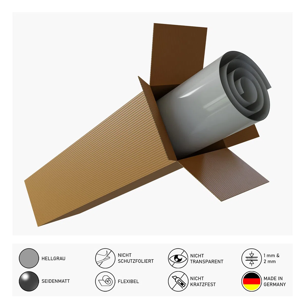 PVC Kunststoffplatte 2000x1000 mm - 1 Stück - seidenmatte PVC Platte, porenlos glatte Oberfläche - Kunststoffplatte 2mm hellgrau (RAL 7004) - leicht flexibel - (1 Stück - 200x100cm, 2mm hellgrau)