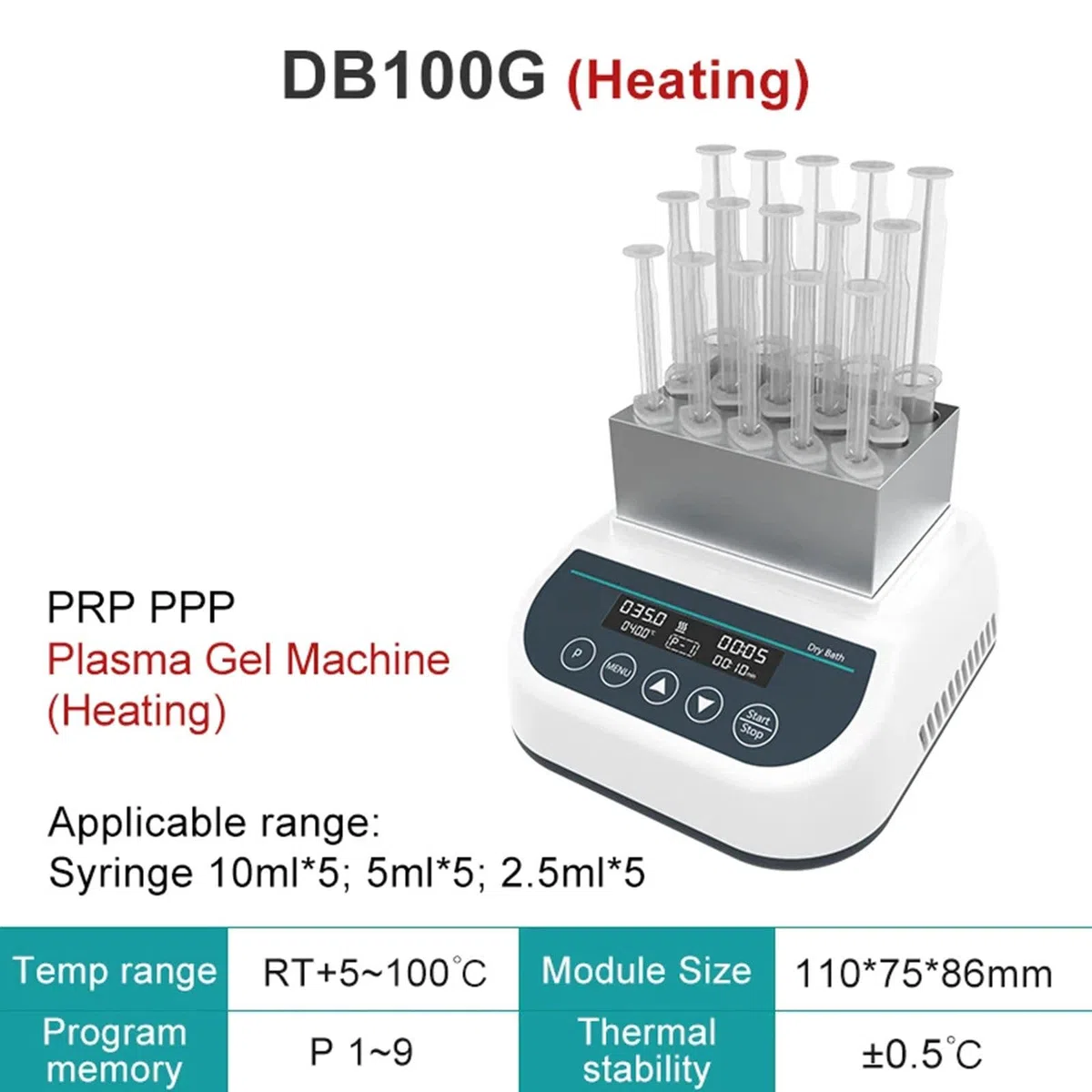 PRP PPP Plasma Gel Maker Heater, Digital Gel Heating Machine, Gel Heating Instrument with Timer (5s-23h59min) for 5ml/10ml/15ml Syringe, Dental Oral Implants/Cosmetic Plastic Repair,A