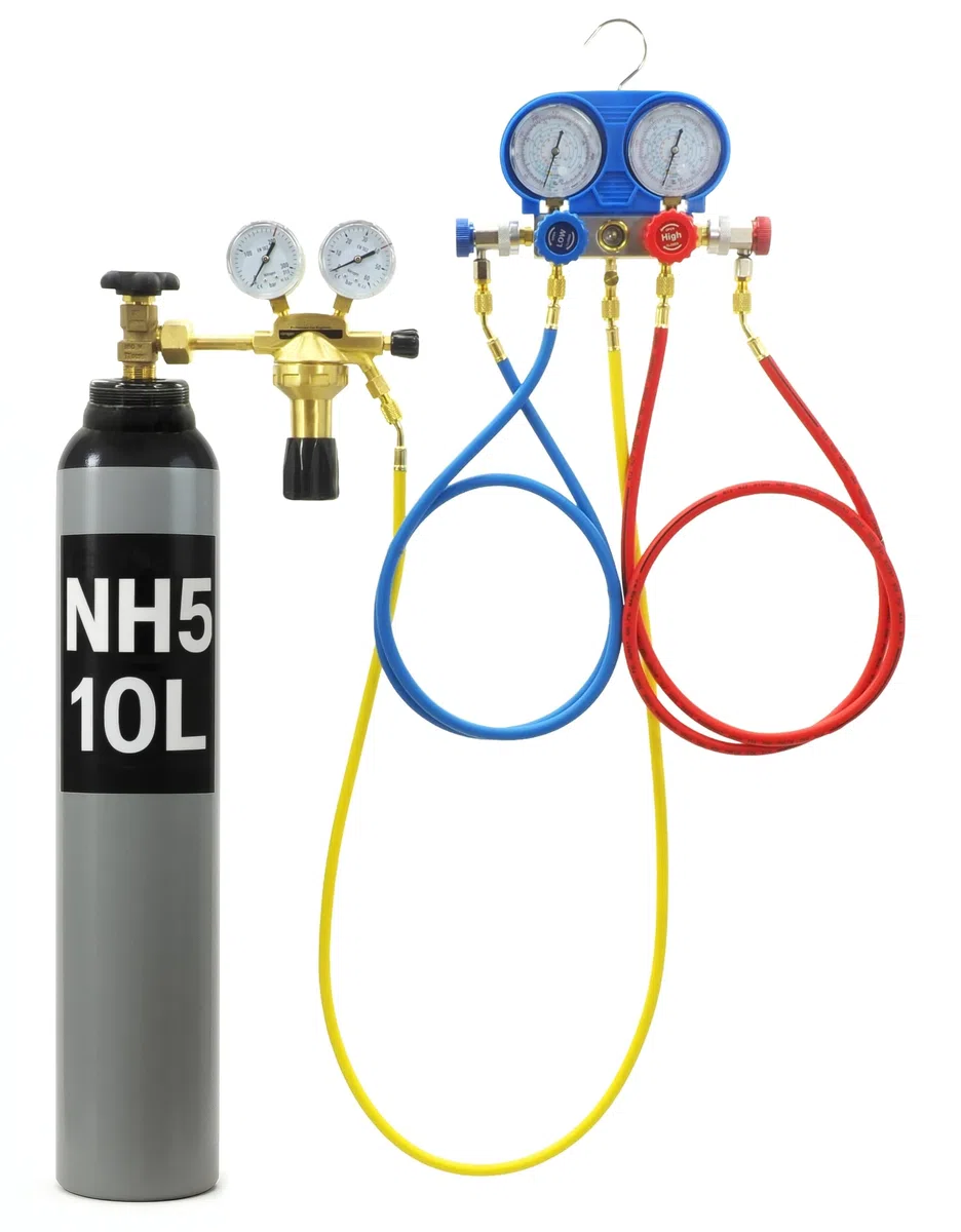 Klimaanlage Monteurhilfe Gauge Set - Kältemittel Manifold Messgerät Set - Schutzgasflasche 8L/10L Stickstoff für Klimaanlage R134A R410A R22 - Manometer 1/4 Zoll