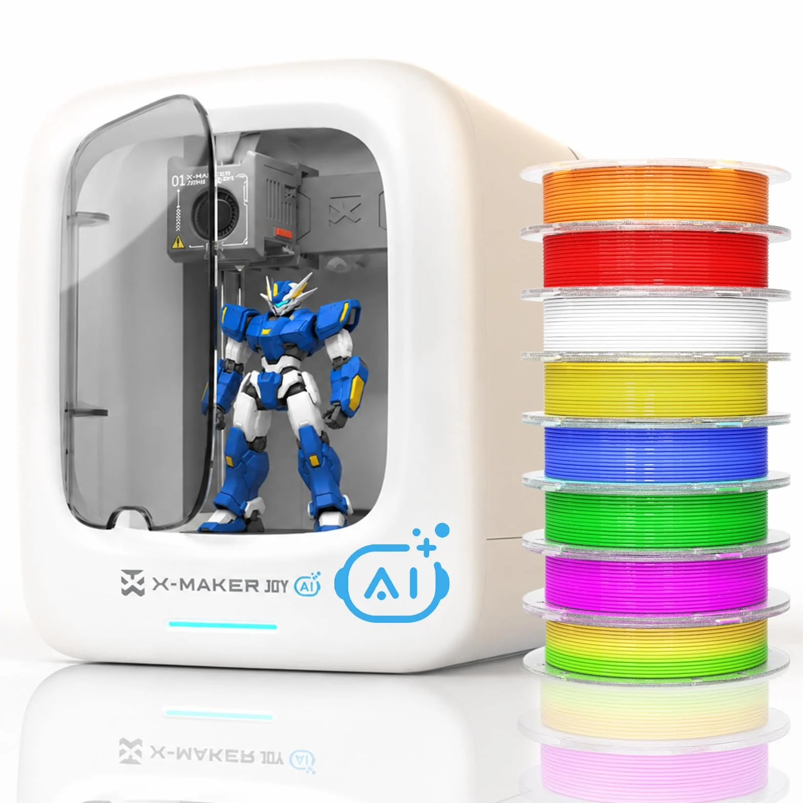 KI-gestützter 3D-Drucker, 3D-Drucker mit 8 PLA-Filament-Set, KI Design-App, umfangreiche Sammlung an 3D-Kreativvorlagen, mit 16+ Mini-3D-Designmodulen, App&WiFi-Steuerung,vollständig geschlossene