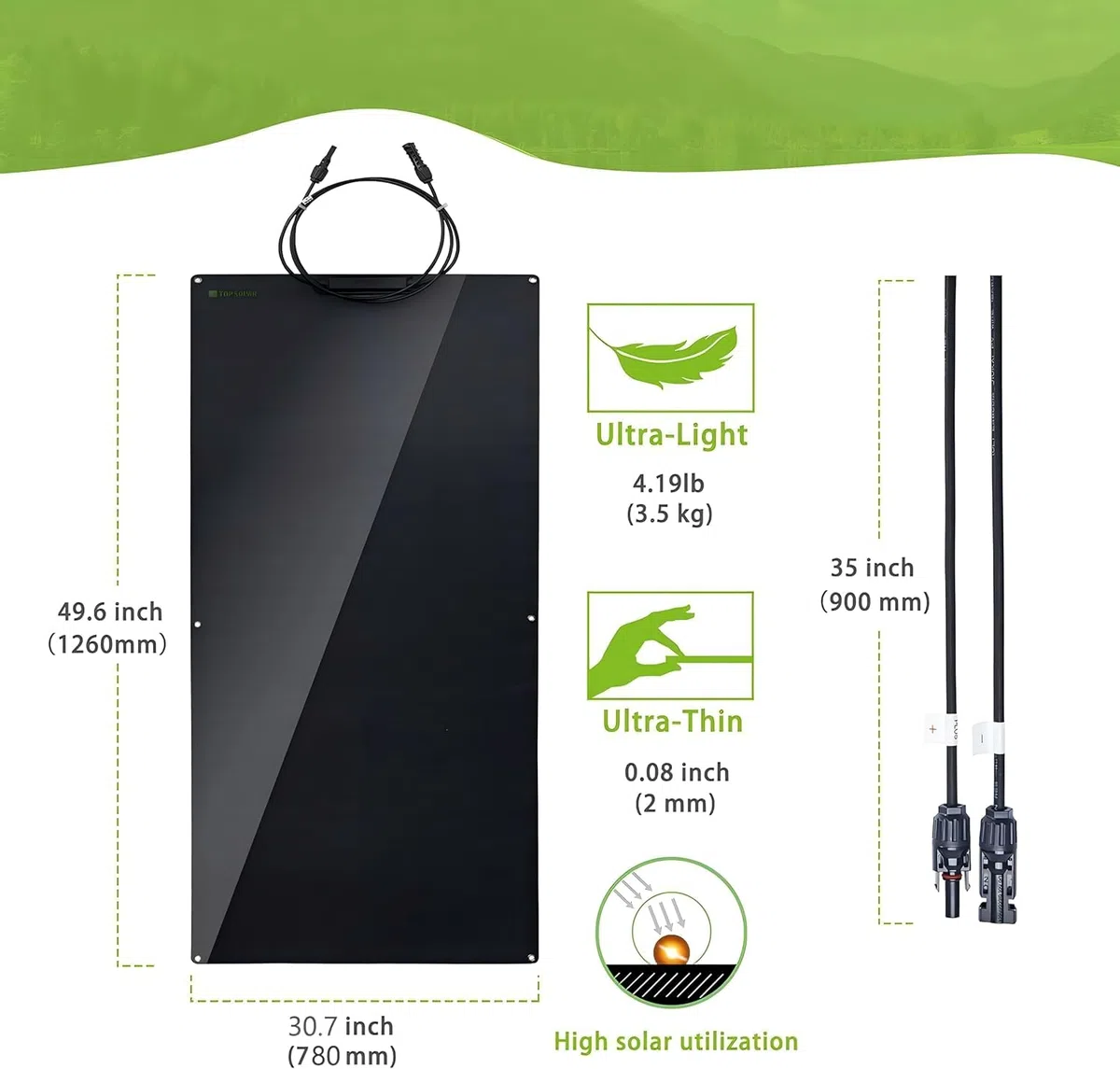 Topsolar 360W 2 * 180W Flexible Solarmodul Monokristallin 12V/24V - Photovoltaik Ladekabel für Wohnmobil Auto Boot 12V Batterien