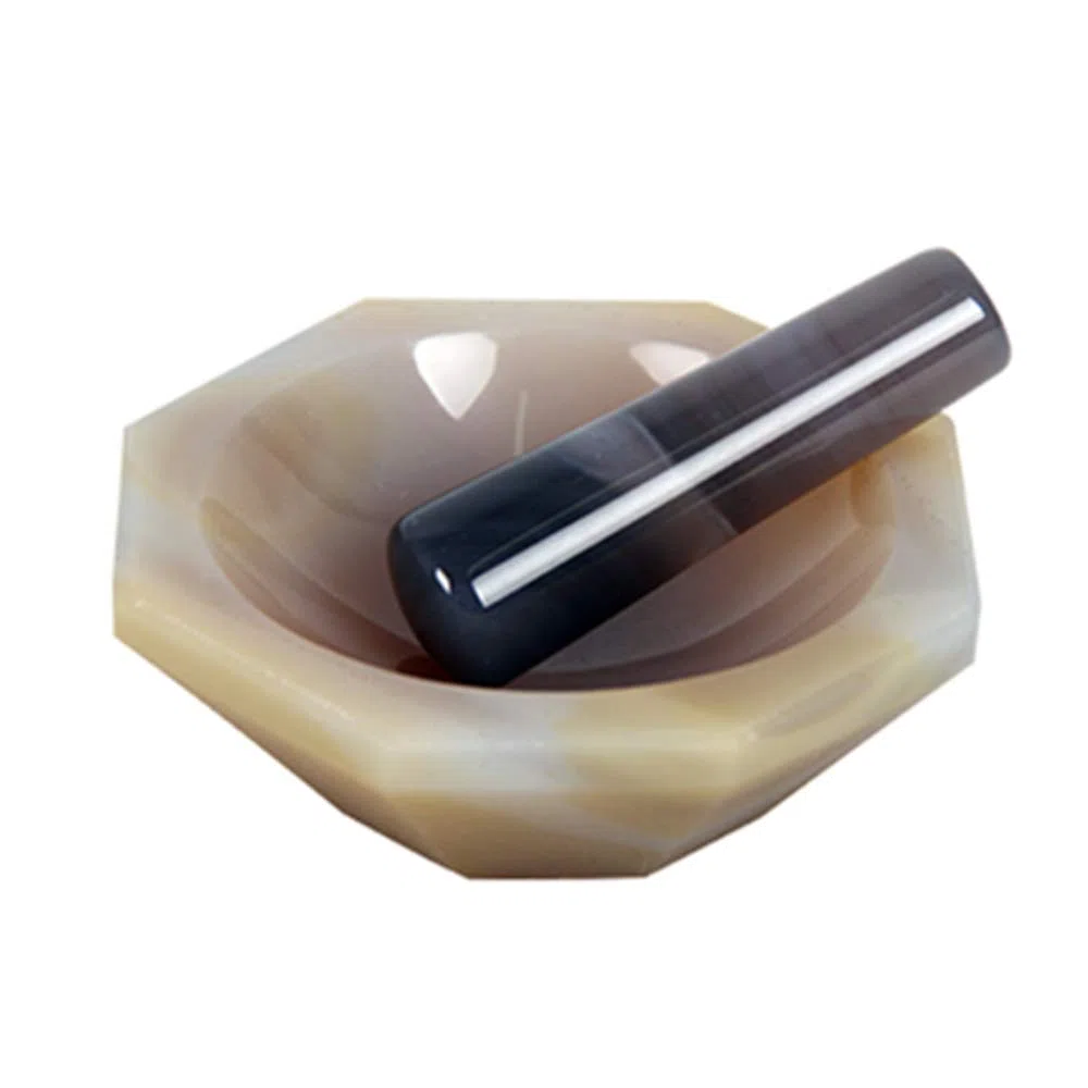 Hanchen Mörser aus natürlichem Achat mit Stößel für Laborschleifen, ID=120 mm, Außendurchmesser = 130 mm