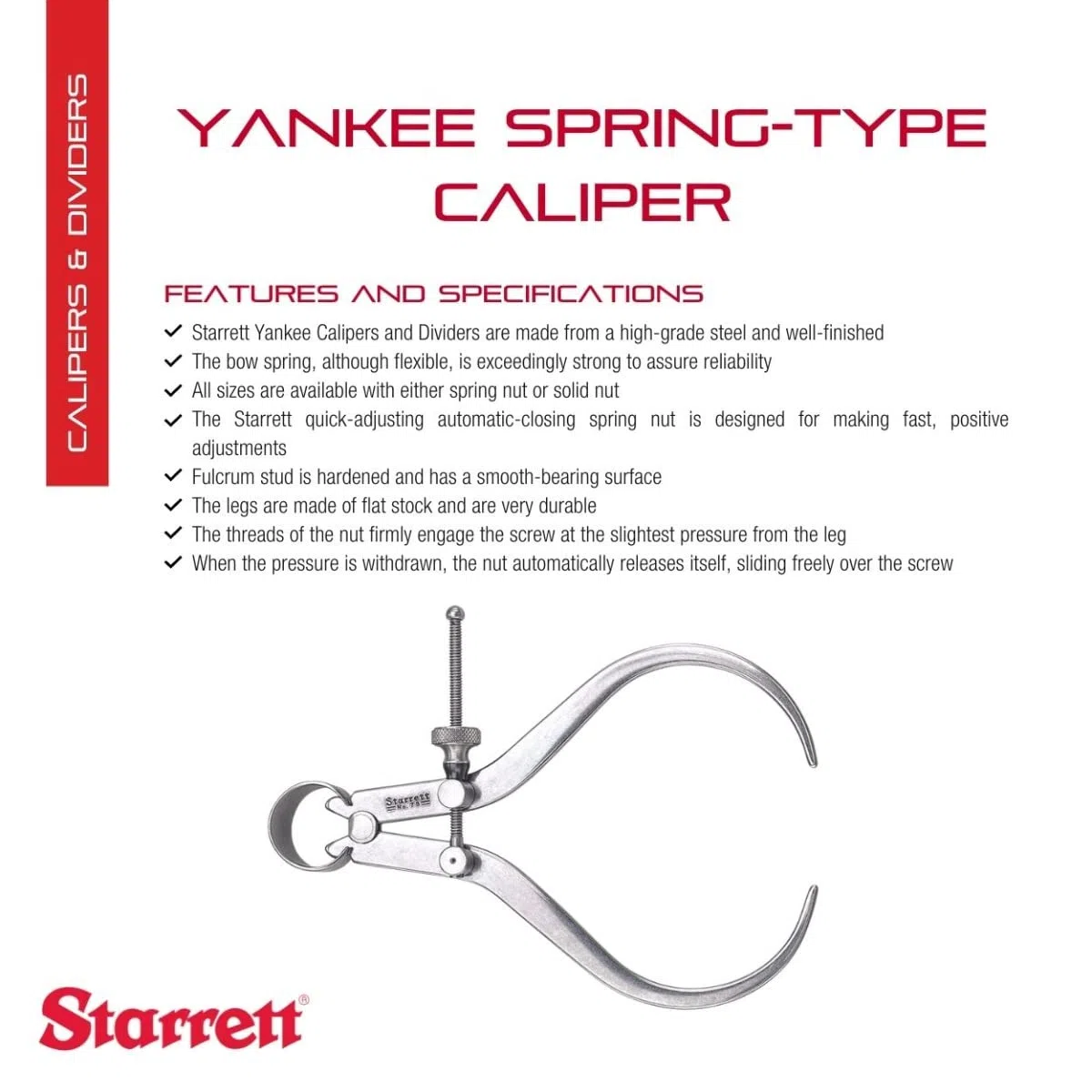 Starrett 79A-4 Vollmutter Außenfedersattel, Stahl, flacher Bein, 0-4" Bereich