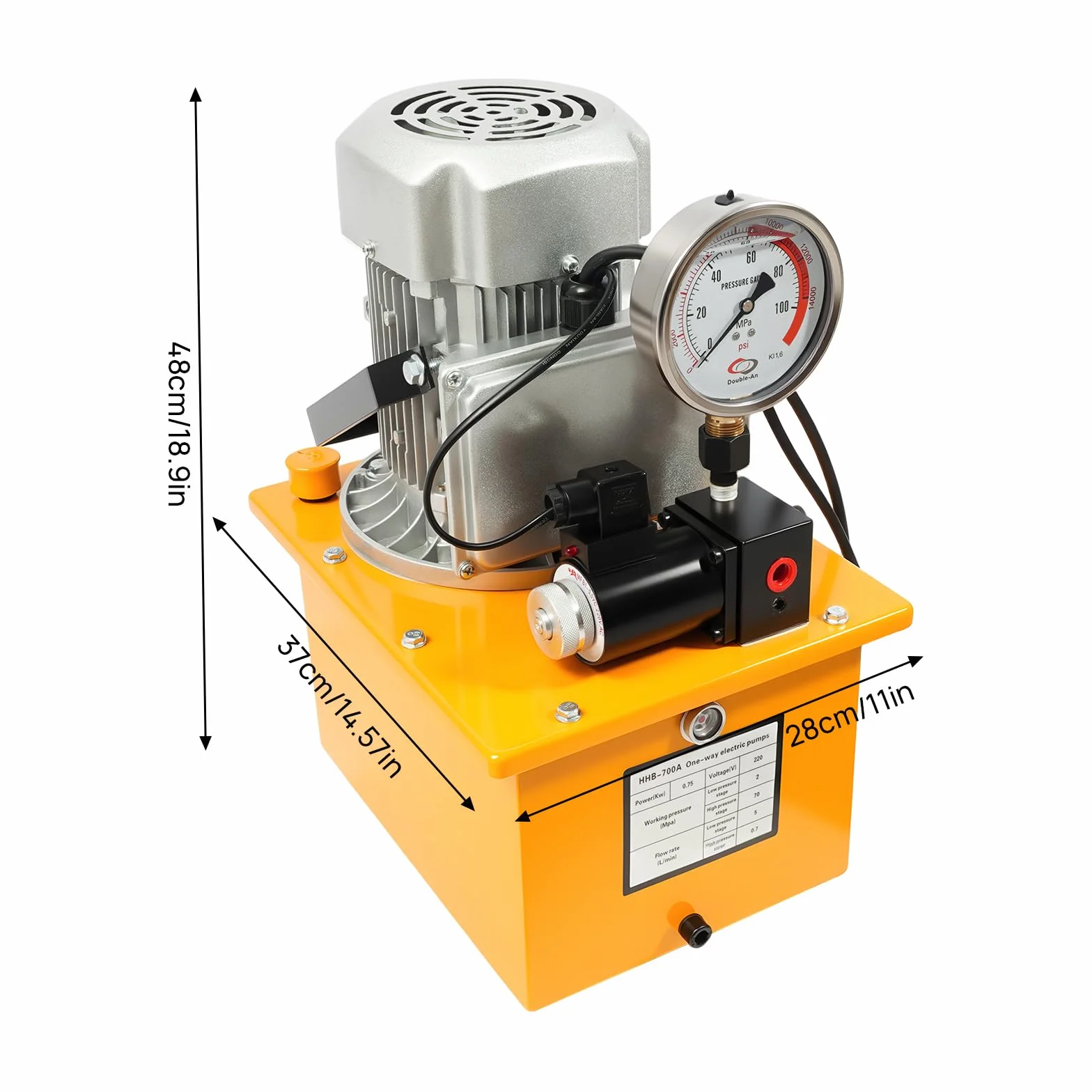 220V Elektrische Hydraulikpumpe 750W, Professionelles Hydraulikaggregat bis 70MPa/10000PSI für Hydraulikzylinder Doppelwirkend, Industrietauglich mit Manometer für Heben, Pressen Und Biegen