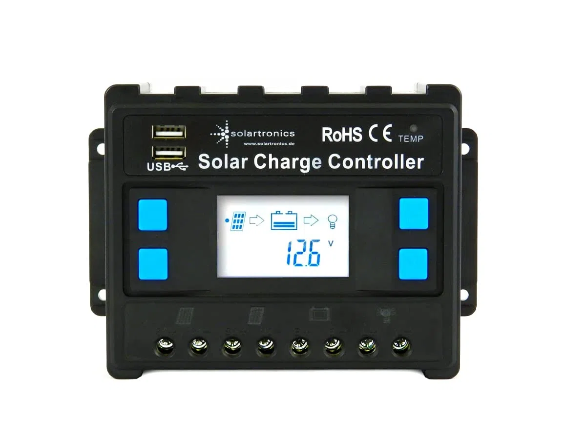 solartronics Komplettset 2x130 Watt Poly Solarmodul 1000 W Spannungswandler 20A Laderegler blau Photovoltaik Inselanlage