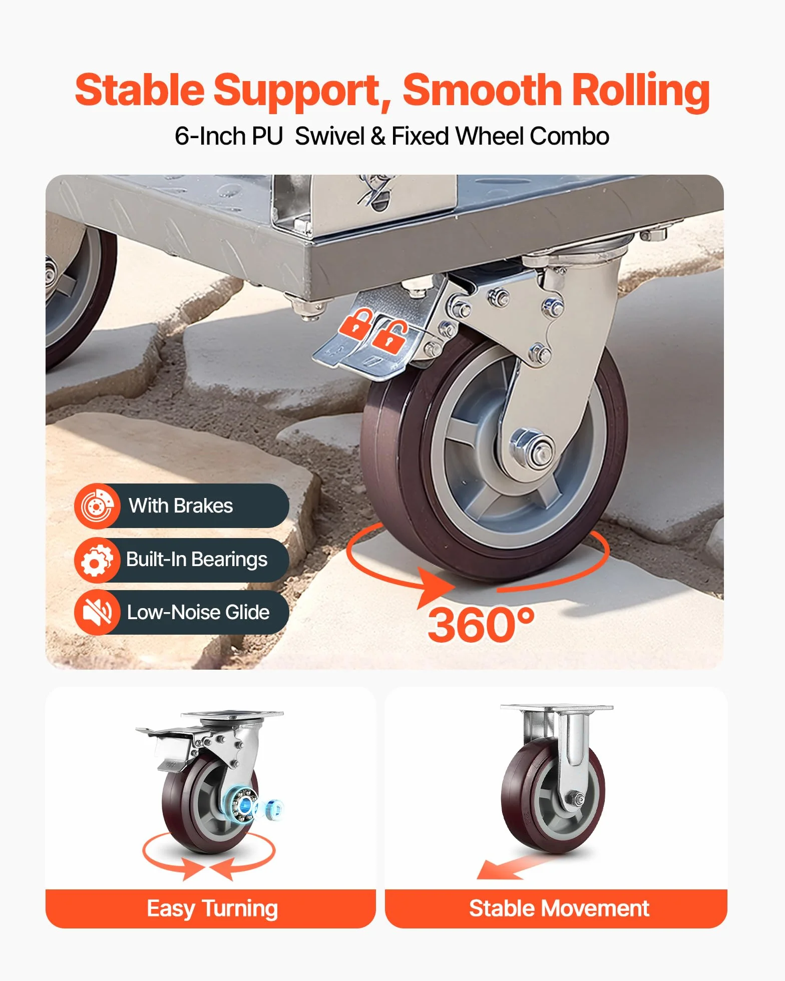 VEVOR Plattformwagen Klappbar 1202 kg, Schwerlast-Transportwagen mit abnehmbarem Geländer & Schwenkrädern, Industriewagen, für Supermärkte, Garagen & Lagerhallen, 1220x610x920 mm Rollwagen