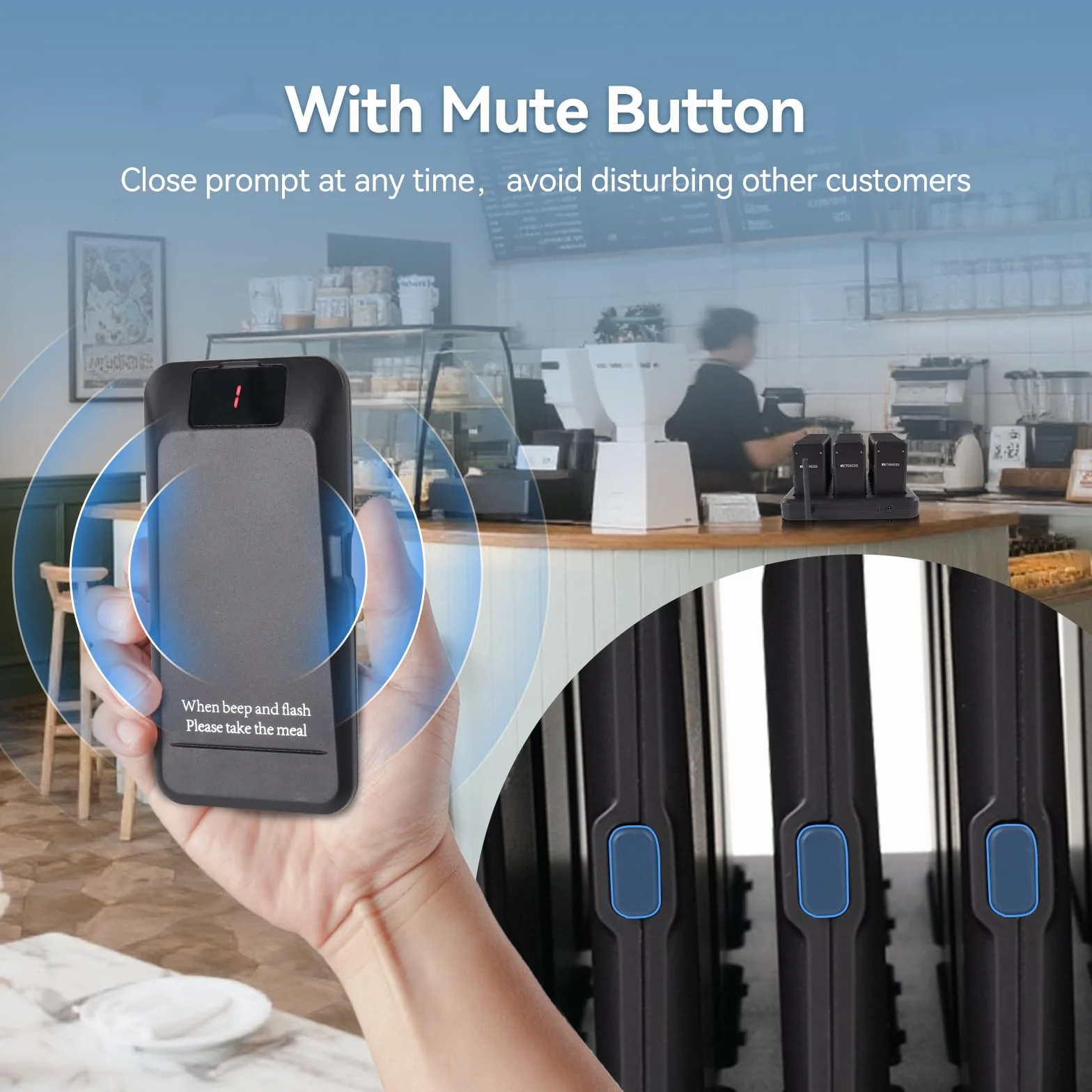 Retekess TD157P Pager Rufsystem, 800M Restaurant Pager, 24 Pagers, 39 Rufmodi, 300 mAh Akku 24H, Mit Stummschalttaste, Außer Reichweite Alarm, Pager Pieper für Food Court, Hotel, Bar