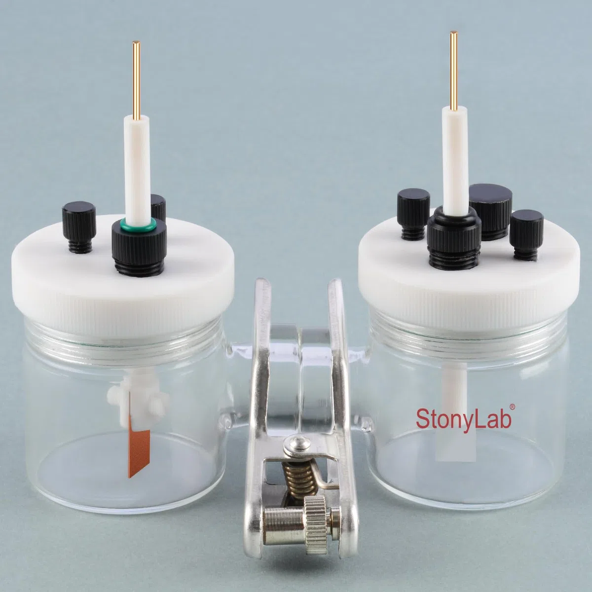 stonylab H-Typ Elektrolysezellen, Borosilikat Elektrochemische Zelle mit Doppelter Austauschbarer Ionenaustauschmembran Elektrolysezelle, Versiegelte Elektrochemische Zellen mit PTFE-Deckeln, 50 ml
