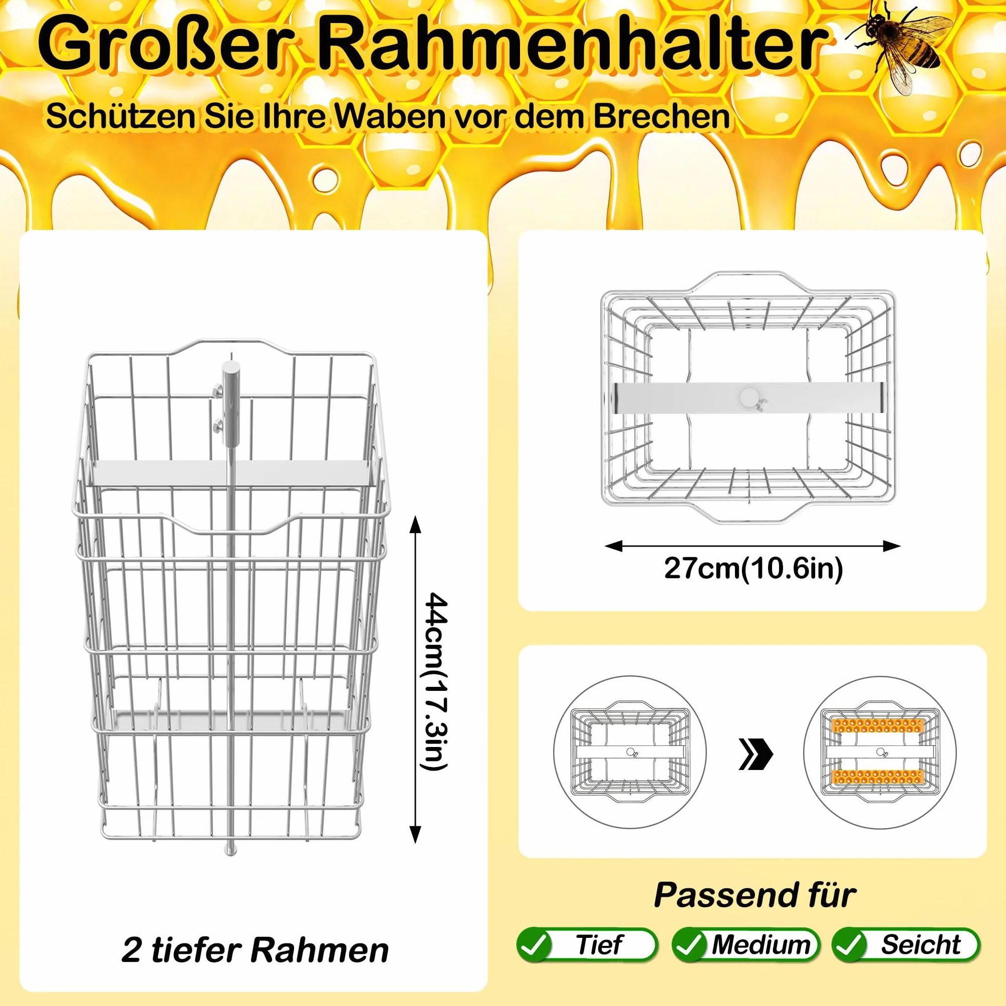 Aufun Manuelle Honigschleuder Waben Tangentialschleuder Edelstahl, Honigextraktor Tangentialschleuder mit Deckel und Verstellbarem Ständer (2 Waben)