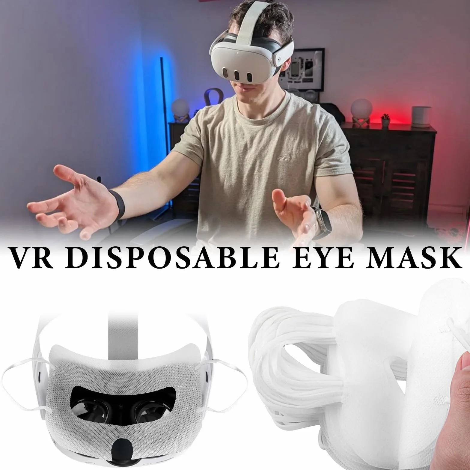 Geekria VR-Maske, Einweg-Gesichtsabdeckung, kompatibel mit Meta Quest 3, Quest 2, Quest Pro, PSVR 2, PICO 3, PICO 4, Schutzpolster für VR-Augenabdeckung, Weiß, 100 Stück