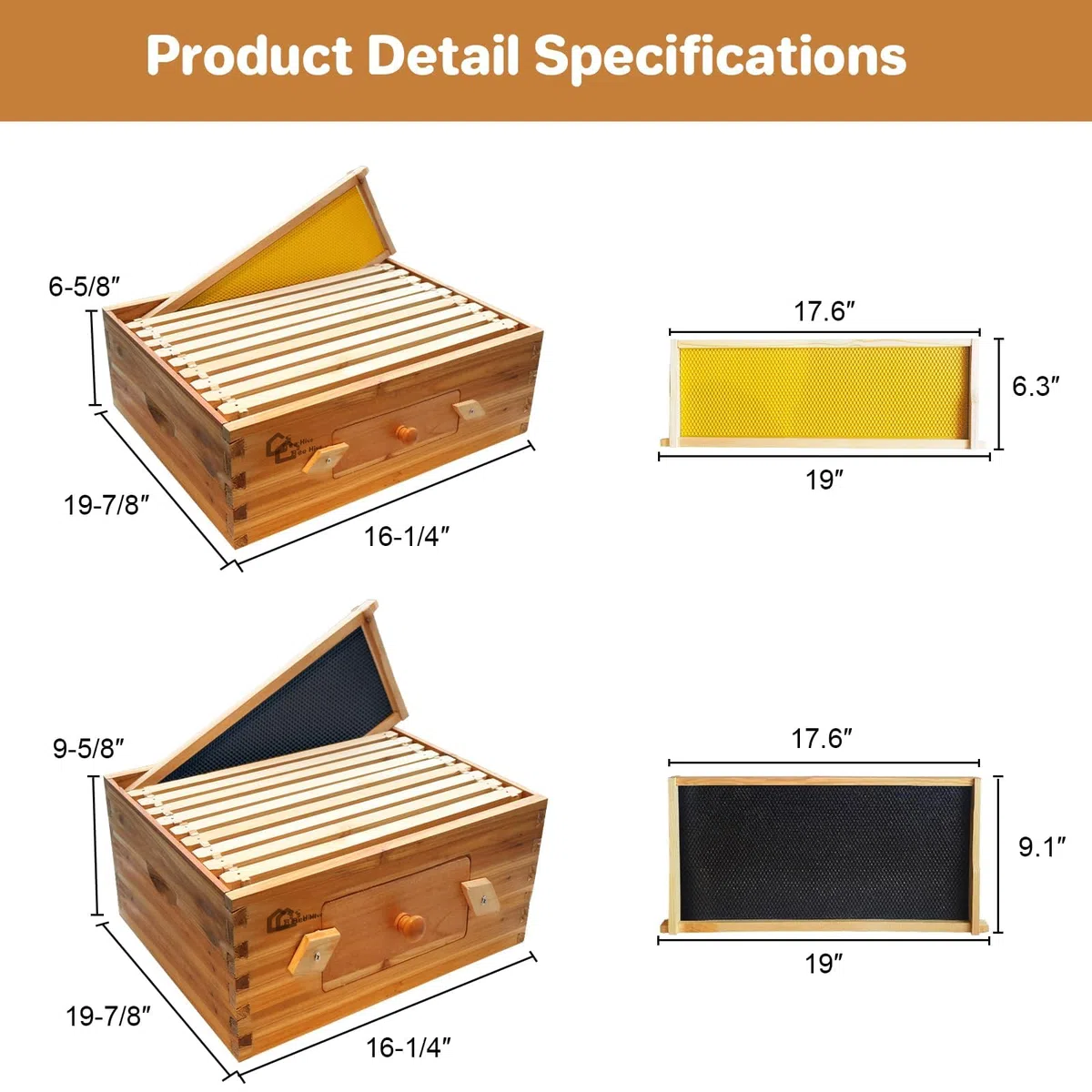 Bienenstock, Beute Für 30 Rahmen, Mit Bienenwachs Beschichtetes Tannenholz, 2 Tiefe + 1 Mittelgroßer Bienenkasten, Langstroth-Bienenstock-Set, Transparente Acrylfenster Mit Fundamenten