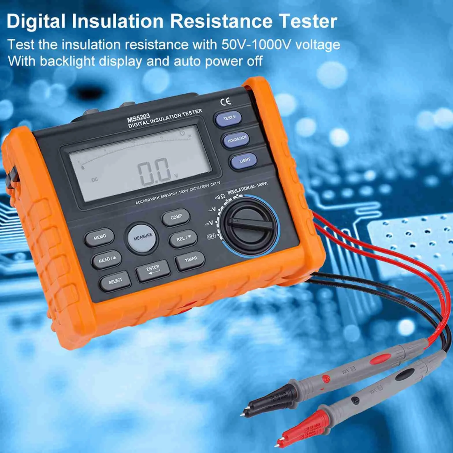 Digital Megohmmeter PM5203, Isolationswiderstandstester 50-1000V mit Analog-Display, Automatische PI/DAR-Berechnung, für Wartung von Motoren & Transformatoren (Elektriker/Servicetechniker)