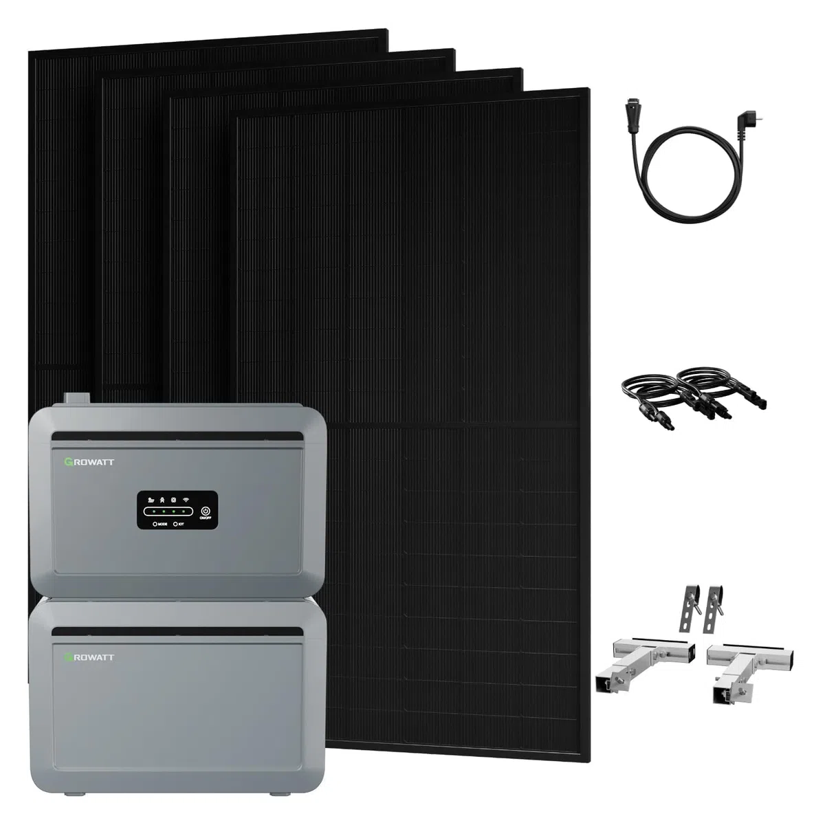 Powerness® All in One 2000W Balkonkraftwerk mit Speicher 4096Wh, Growatt NEXA 2000 mit 1× Erweiterungsakku, 4× 500W Solarmodule mit Balkon Silber Halterung, Zubehör Komplettset, Plug & Play (0% MwSt)