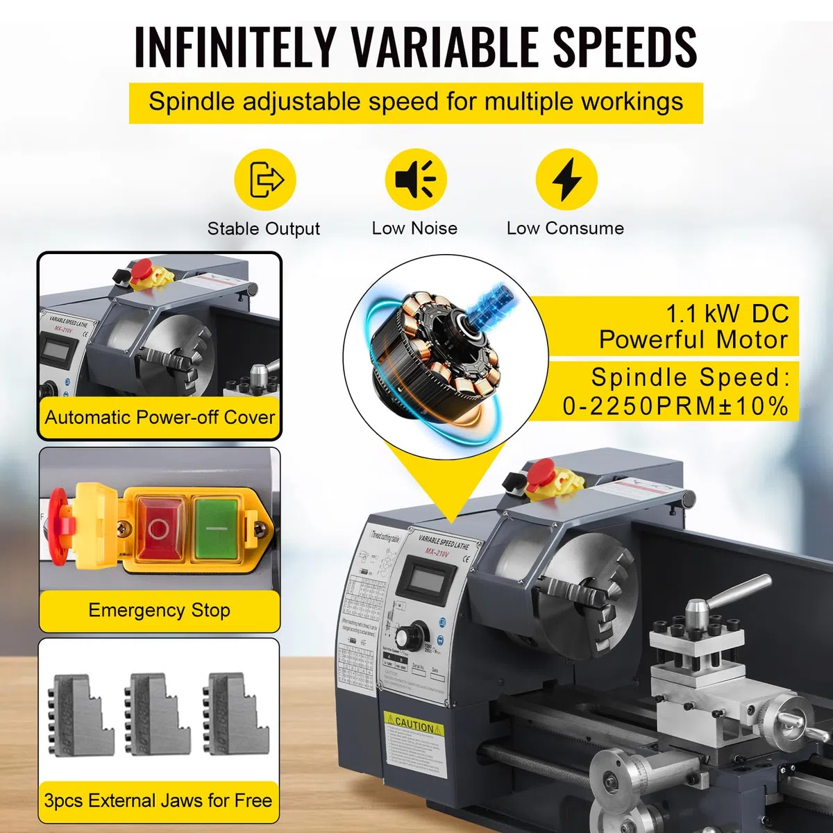 VEVOR 1100 Watt Mini Metall Drehmaschine 8X16 Zoll für Metall Bank Drehmaschine Präzision Paralleldrehmaschine
