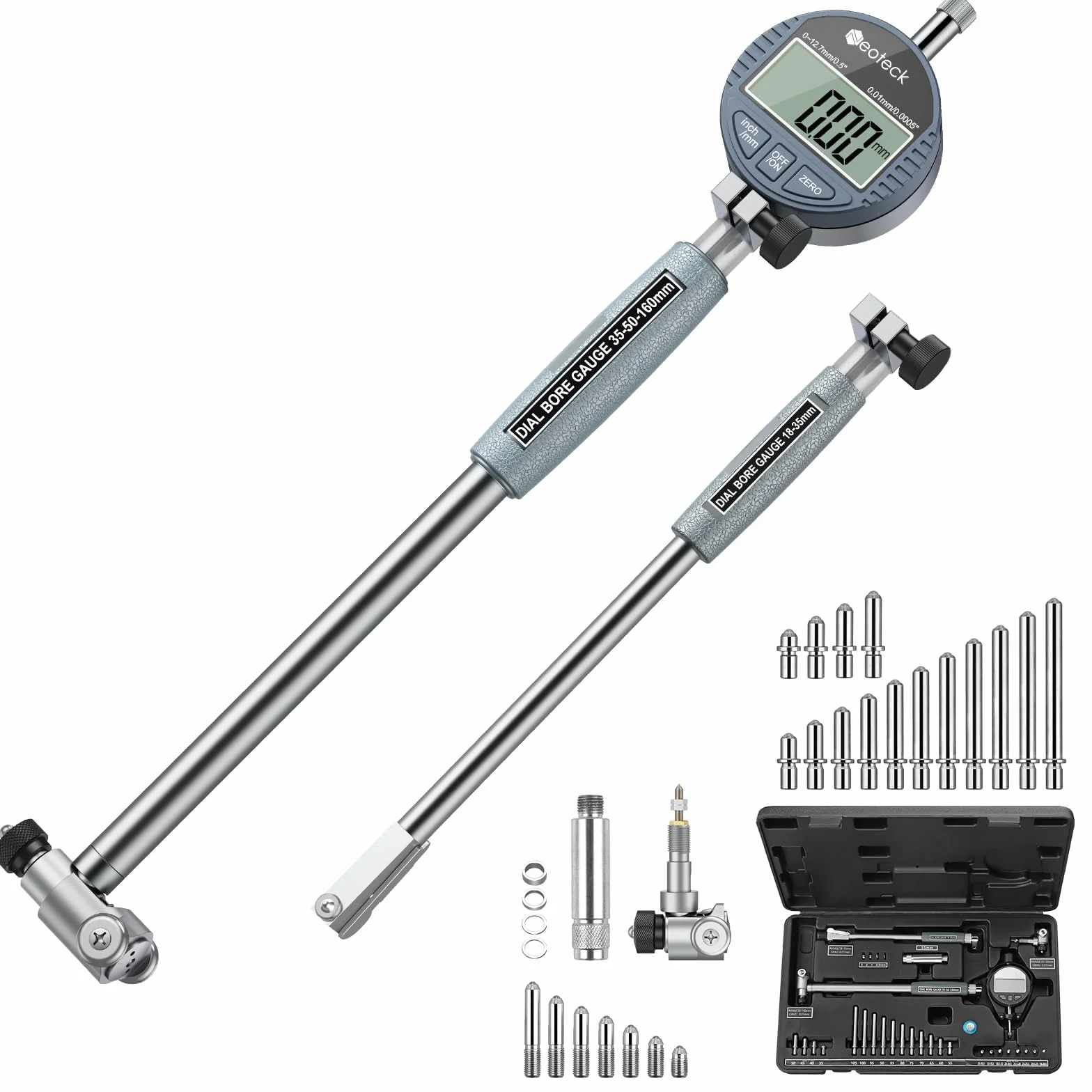 Neoteck Bohrungslehre Messuhr Set 18-160 mm Innendurchmesser Messuhr Aluminiumlegierung Hohe Präzision 0,01 mm Dial Bore Gauge Industriemesswerkzeug
