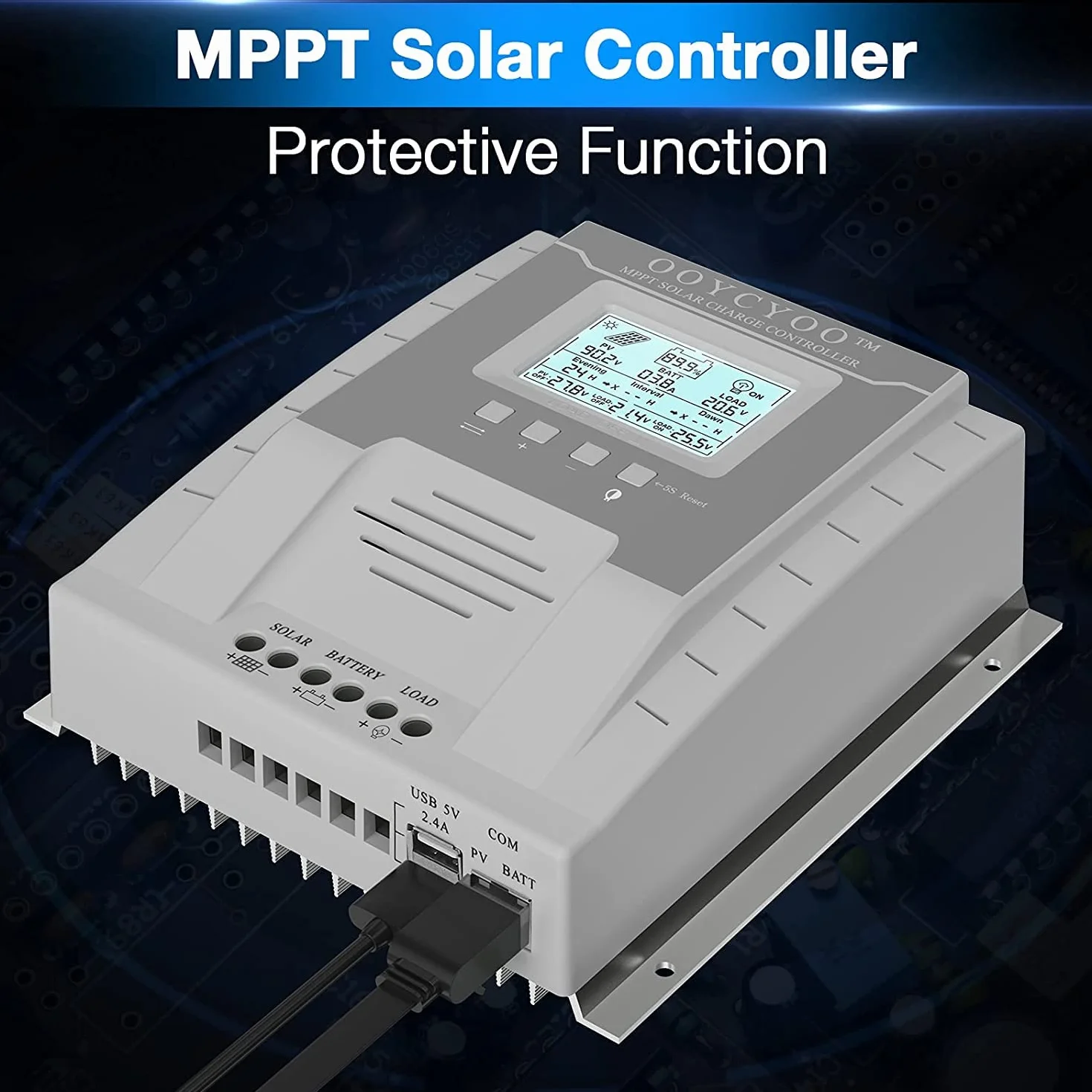 60A Solarladeregler MPPT 12V/24V Max PV Eingangsspannung 100V, LCD Display Solar Laderegler für Belüftete Versiegelte Gel NiCd Lithium Batterie