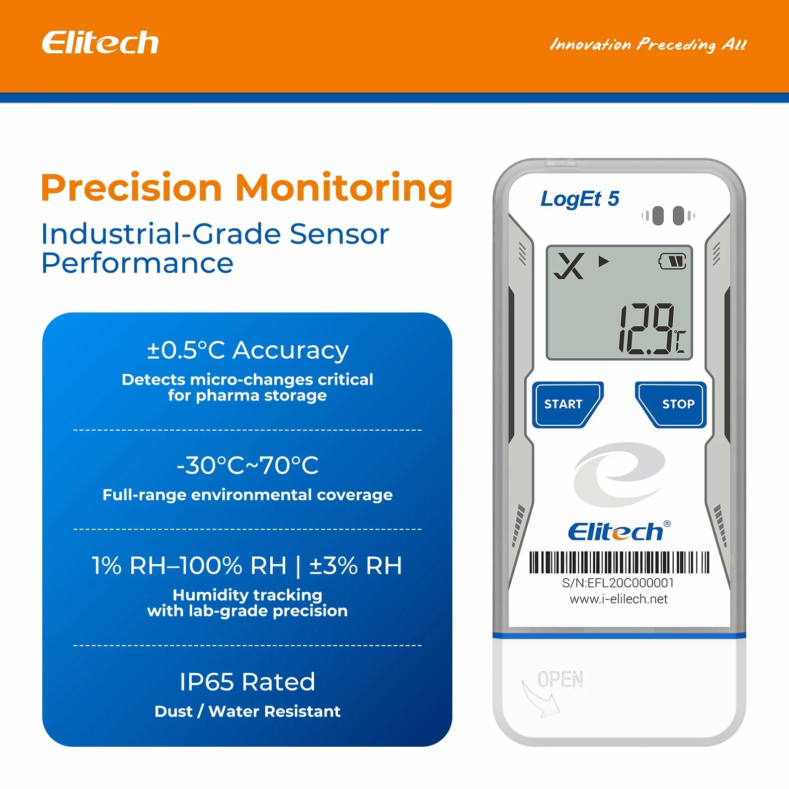 Elitech Bluetooth Temperatur Datenlogger, USB Feuchtigkeitslogger -30°C bis 70°C, Auto-PDF/CSV-Berichte, Windows/macOS