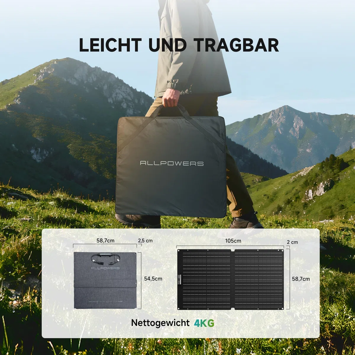 ALLPOWERS 100W Solar Panel SE100, IP68 Faltbares Solarpanel, 25% Wirkungsgrad Monokristalline Solarmodule für S & R Serie Tragbare Powerstation, Photovoltaik Modul Solaranlage für Balkon Wohnmobil RV
