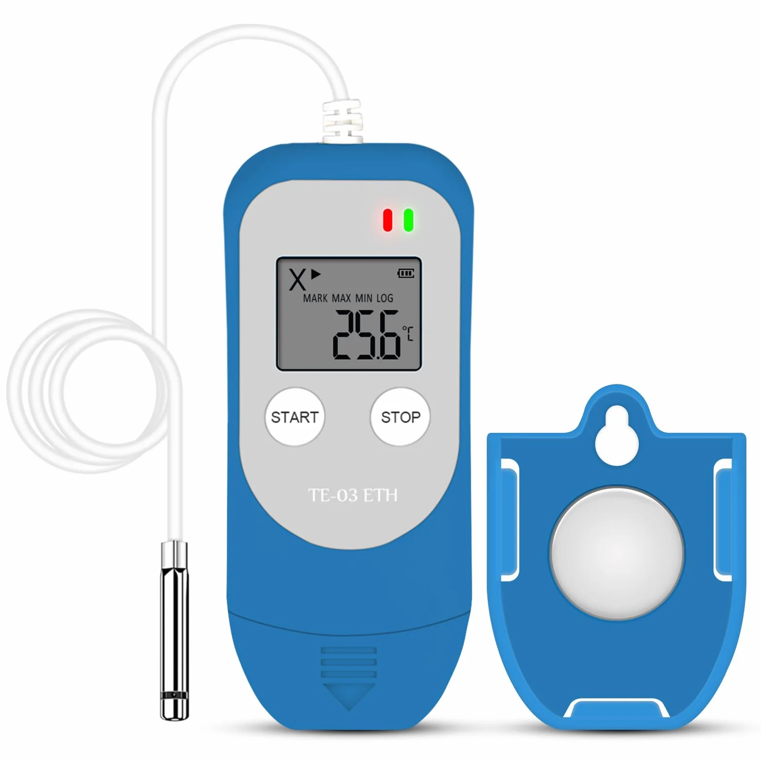ThermElc TE-03 ETH Externer Datenlogger Temperatur Luftfeuchtigkeit mit Externer Sonde, MKT-Berechnung, 32.000 Punkte, Automatische PDF/CSV-Erstellung, Wiederverwendbarer USB-Recorder für Labore