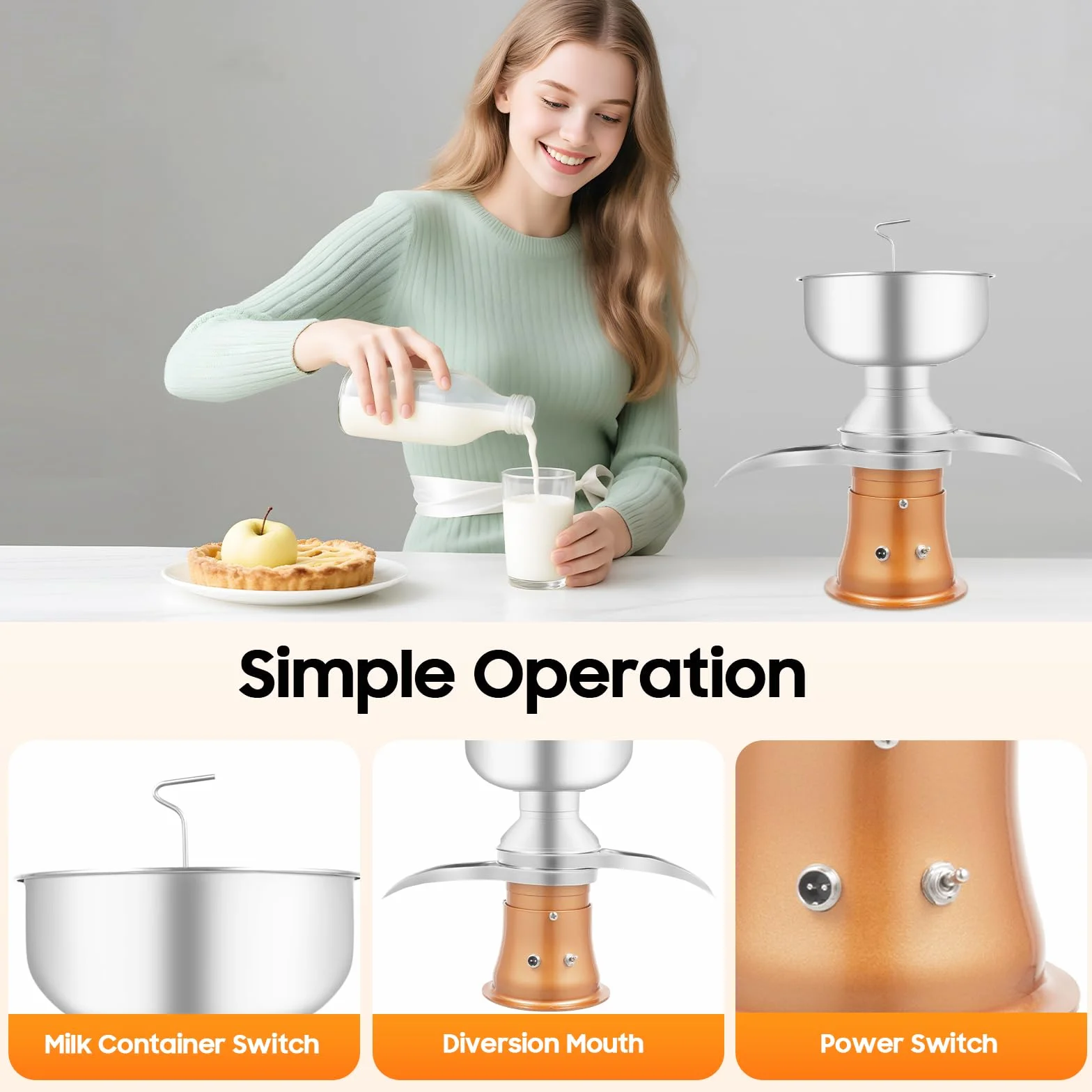 Milchzentrifuge Elektrisch, 5L Milch Zentrifuge Milchseparator Milchcreme Separator für Kuhmilch und Ziegenmilch, Bauernhöfe