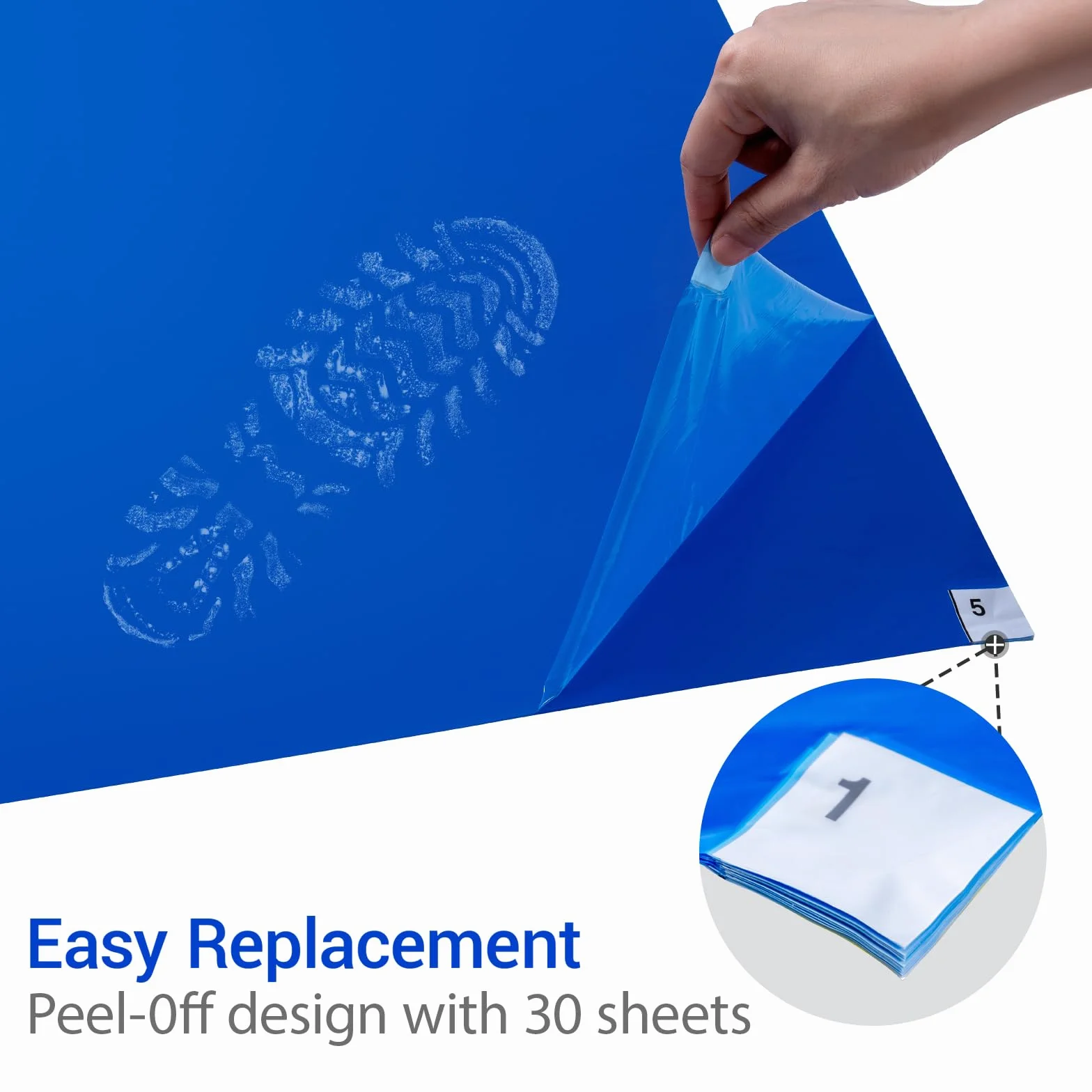 60 x 90 cm Blau Boden Klebrige Matten 180 Blatt (6 Blöcke à 30 Blatt), Reinraum Klebematte Tearable Selbstklebende Staubfreie Klebematte Reinigungs für Das Home, Labor, Office, Krankenhaus, BAU