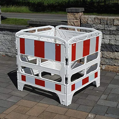 UvV Schachtschutzgitter Schachtabsperrung Schranke + Tastleiste (Klasse RA1 Reflexfolie rot/weiss) HD-PE Kunststoff Weiss 4 Elemente je 100 x 100 cm