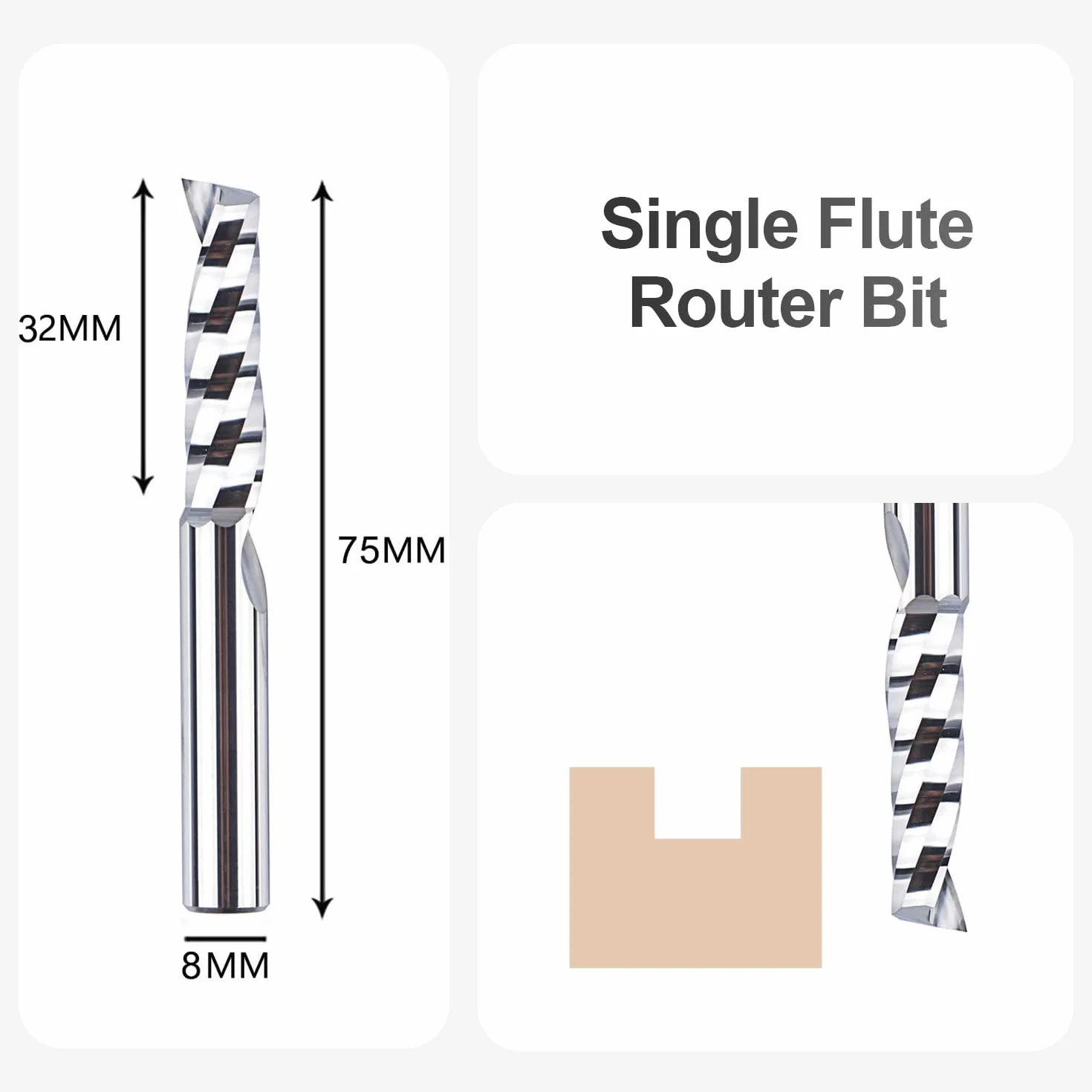 SpeTool 2 Stück Alu Fräser 8mm Schaft Einschneider VHM Fräser 32mm Schnittlänge Hartmetall Schaftfräser CNC Fräser Holz Für Oberfräse für Metall Aluminium Acryl Kunststoff