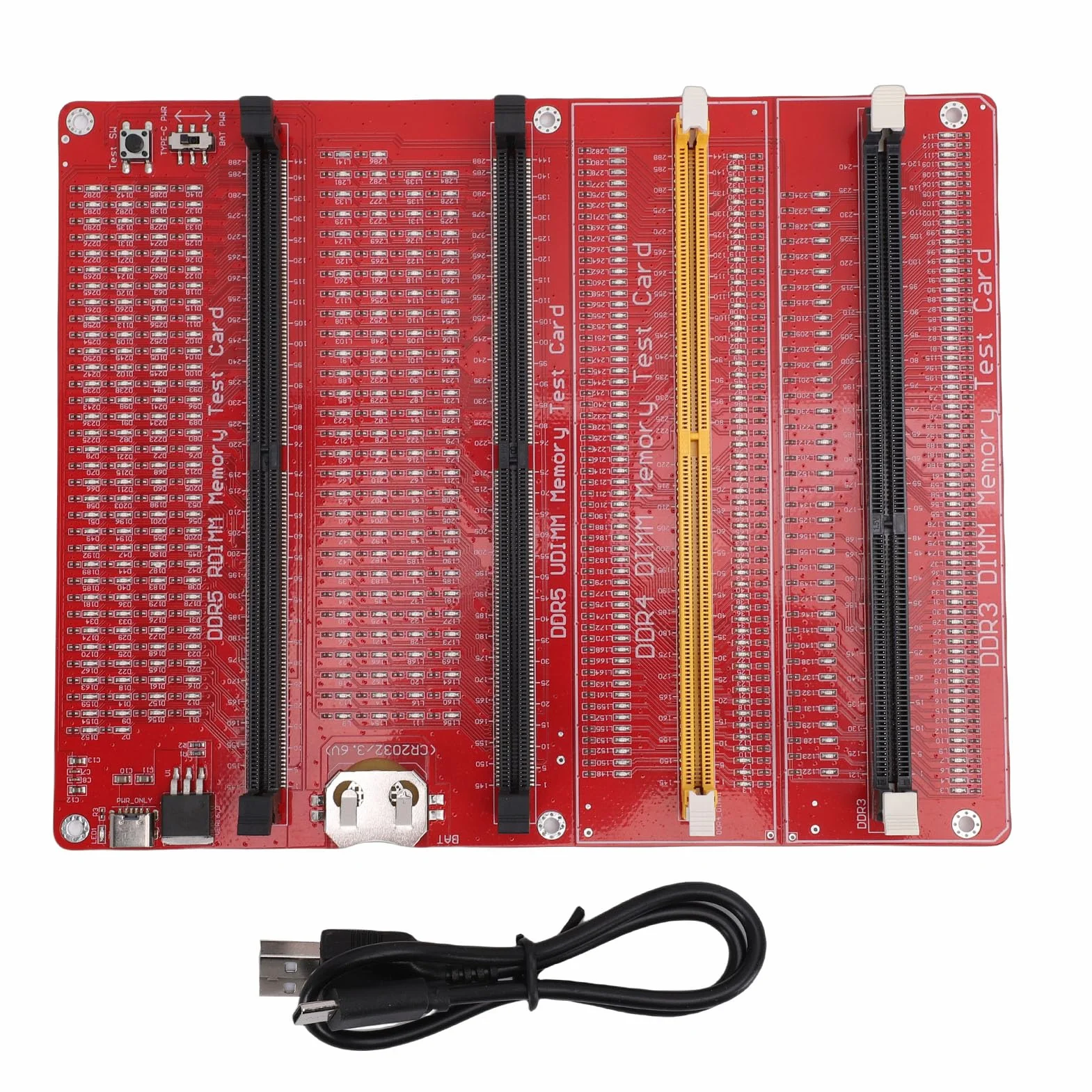 Topiky DDR3 DDR4 DDR5 UDMM DDR5 RDIMM Speichertester, 4-in-1 RAM-Speichertestkarte, Desktop-Computer-Speichertestkarte mit LED-Anzeigen, Speicherdiagnoseanalysator