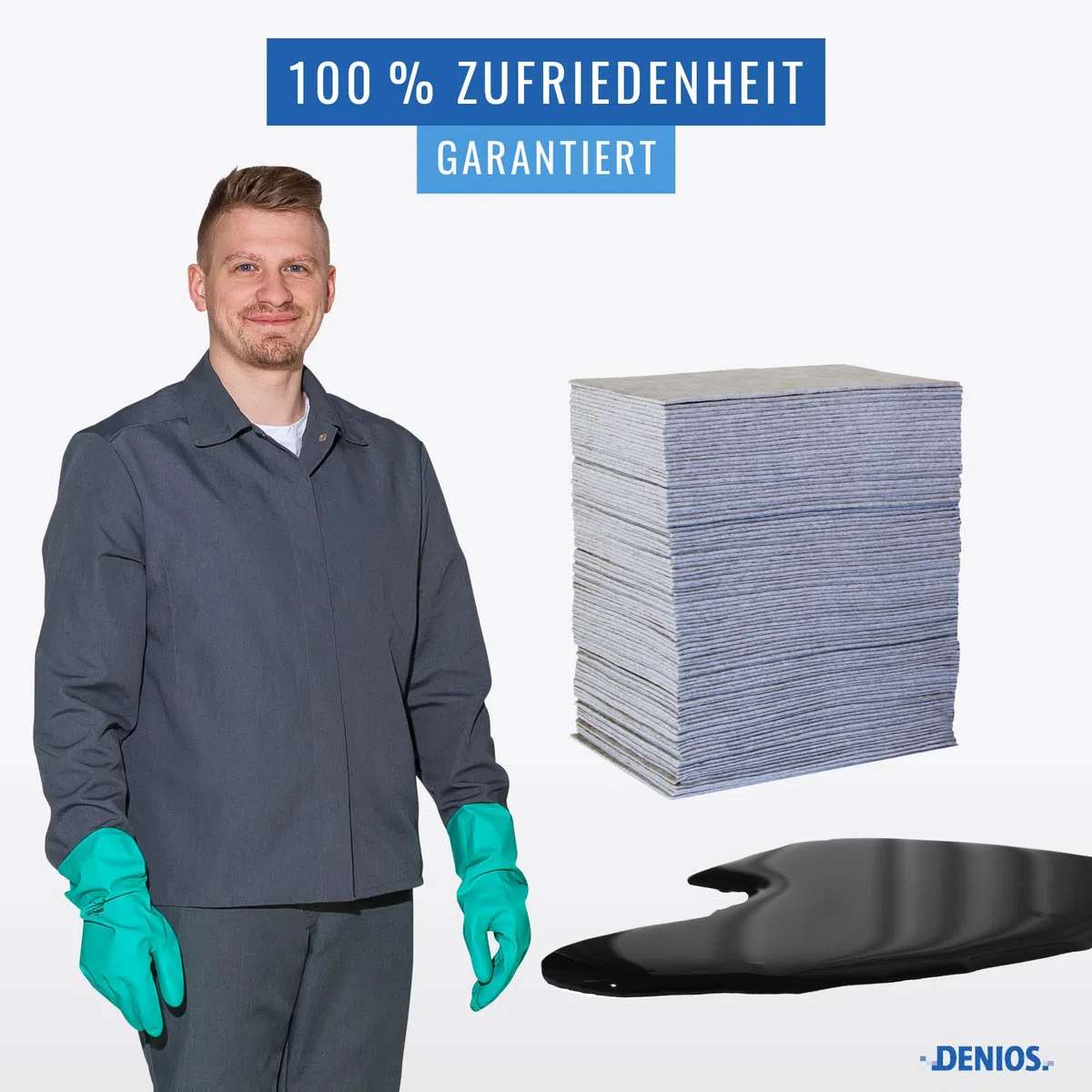 DENSORB EcoSorb Bindevliesmatten, Ölbindemittel Ausführ. Universal, aus recycelter Zellulose, 38 x 48 cm, 100 Stück