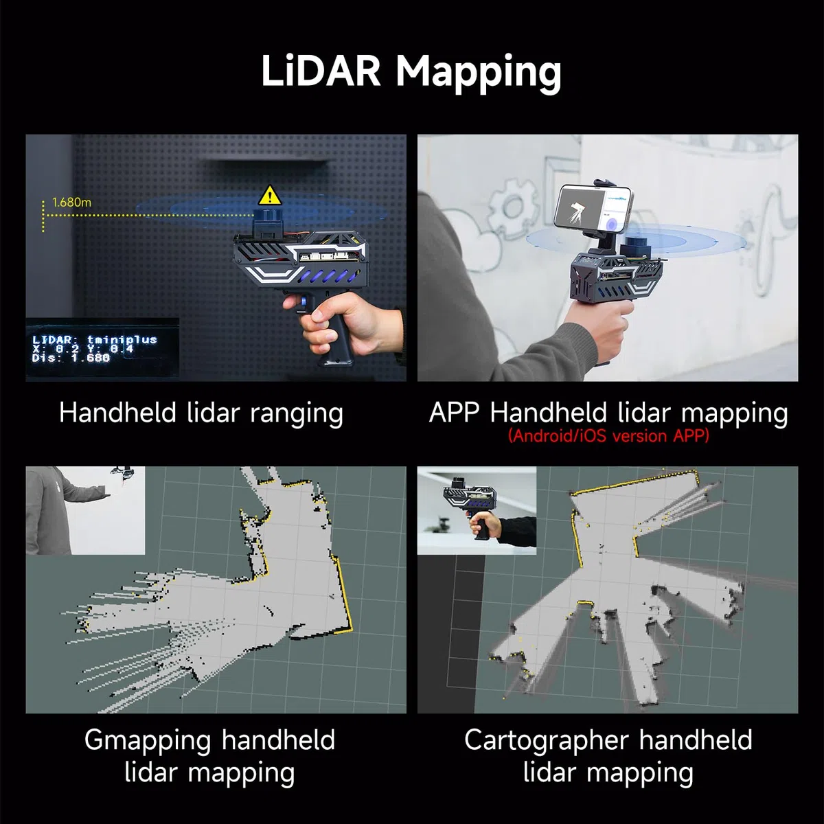 Yahboom Handheld Lidar Mapping Device can Build Maps in Real Time, Supports Mobile Phone APP Mapping, 2000mAh Long Battery Life, Lightweight and High Precision (PALMSLAM Ver C1M1)