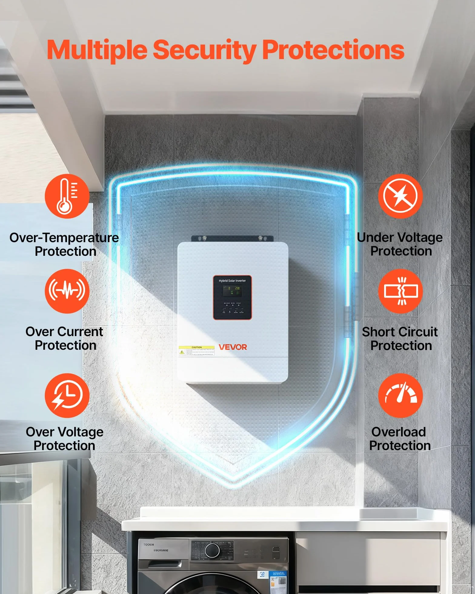 VEVOR Hybrid-Wechselrichter 4000 W, 24V DC auf 230V AC, mit integriertem 120A MPPT-Solarladeregler, WLAN-Modul, einphasig, für netzunabhängige Blei-Säure-/Lithium-Batterien
