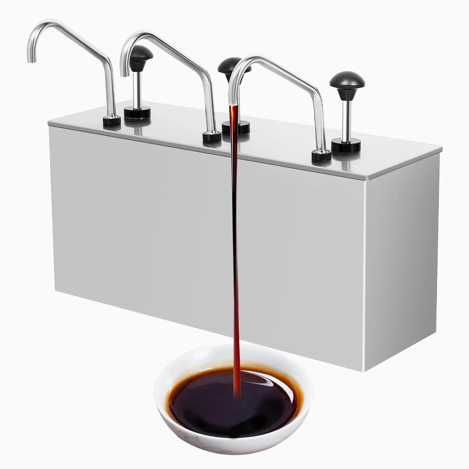 Saucenspender Gastro Edelstahl, 4Lx3 Soßenpumpenspender mit Pumpe, 3 Köpfe Soßenspender Pumpstation für Sojasoße Essig Ketchup