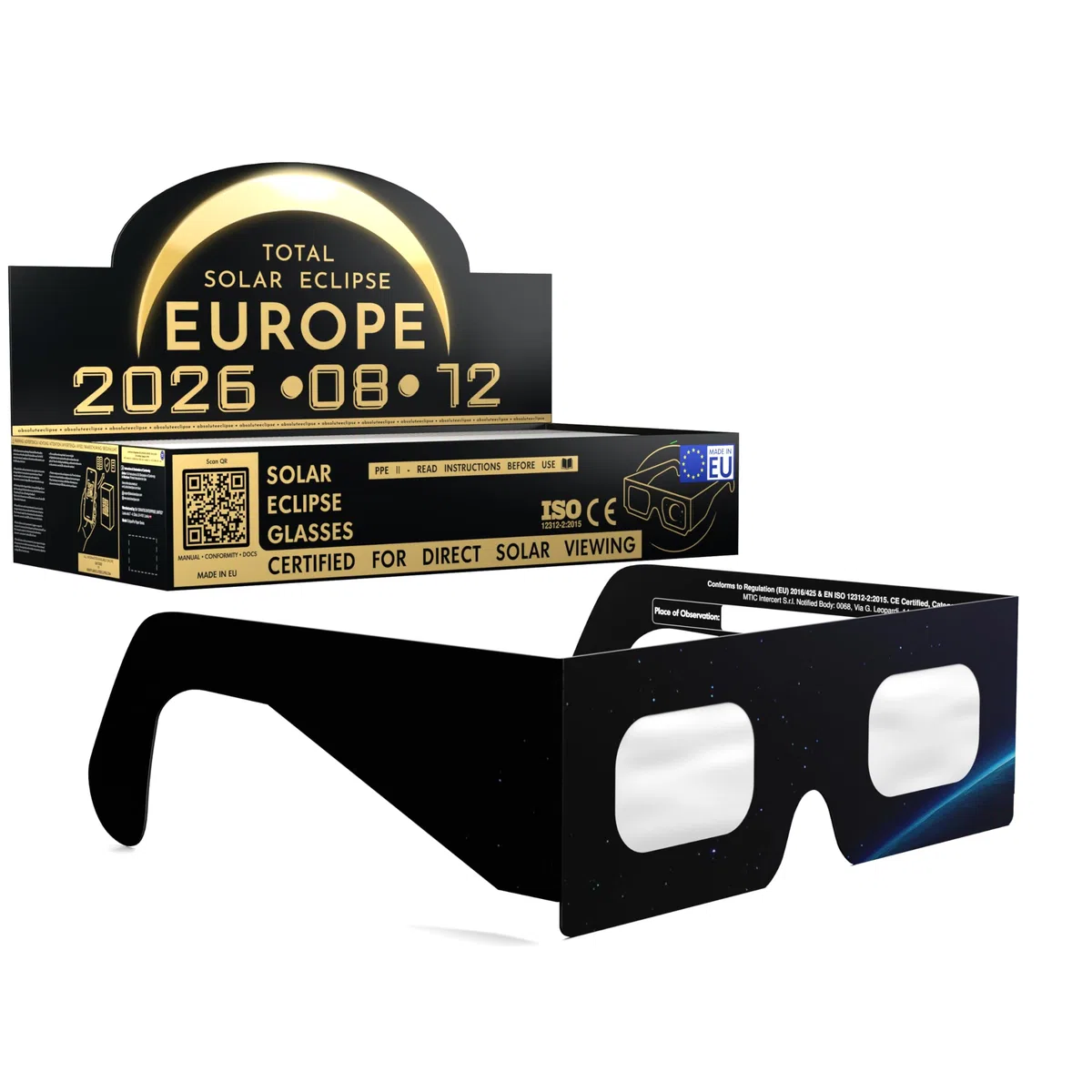 Absolute Eclipse Sonnenfinsternis Brille Astronomie 2026 zum Sehen der Sonnenfinsternis - ISO 12312-2 CE Zertifiziert - 100er Pack Schulen - Design Orbiter - EU Hersteller Anerkannt AAS