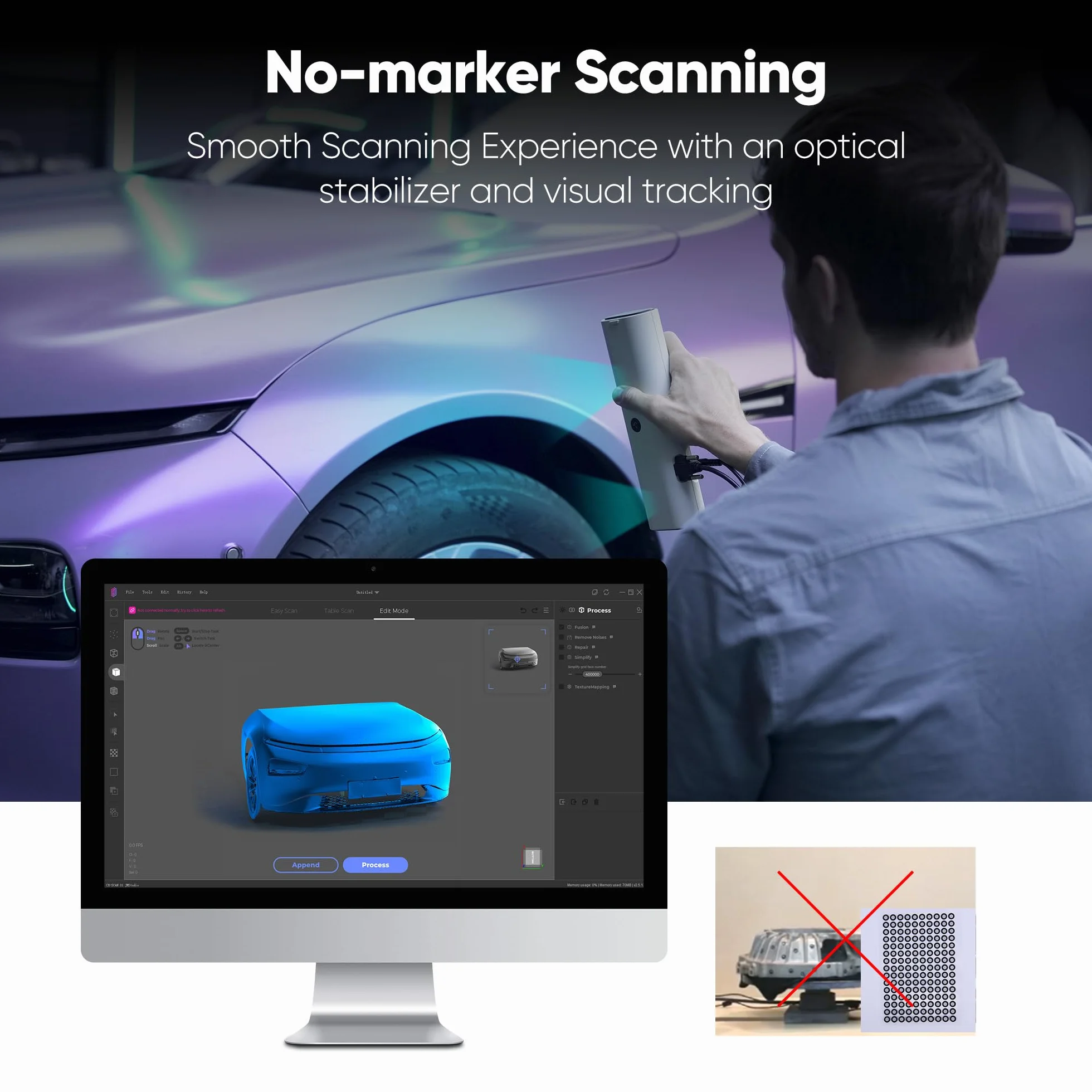 3DMakerpro 3D Scanner Lynx 0,1 mm Genauigkeit und 10 FPS Scangeschwindigkeit, tragbarer 3D-Scanner für 3D-Druckmodelle, Design mit intelligentem großflächigen Ausrichtungsalgorithmus - Standardpaket
